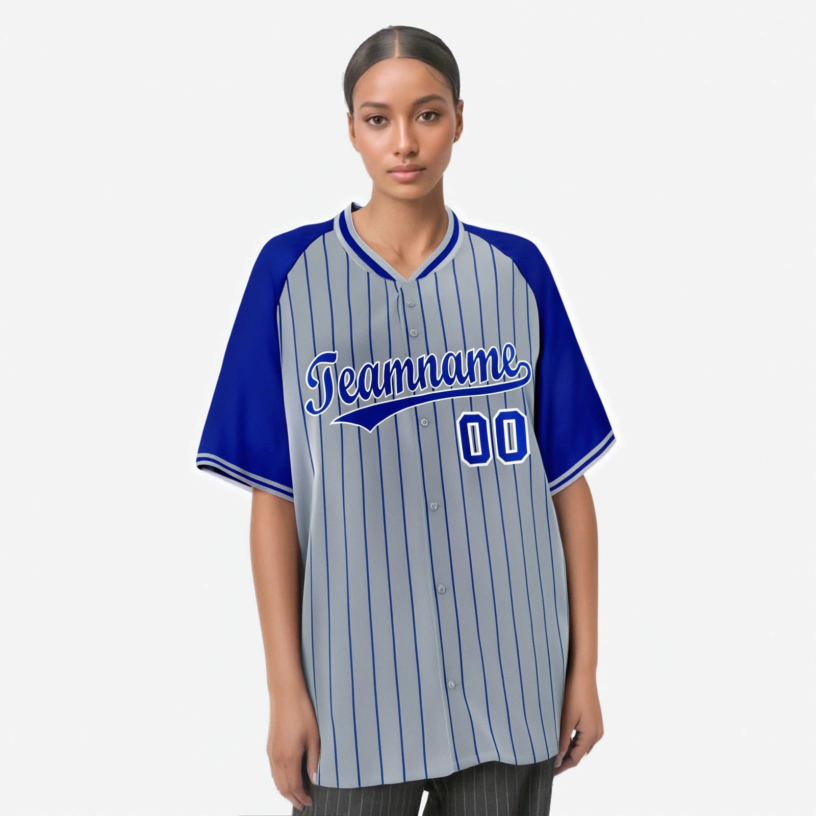 Custom Gray Purple Pinstripe Purple-Gray Authentic Raglan Sleeves Baseball Jersey