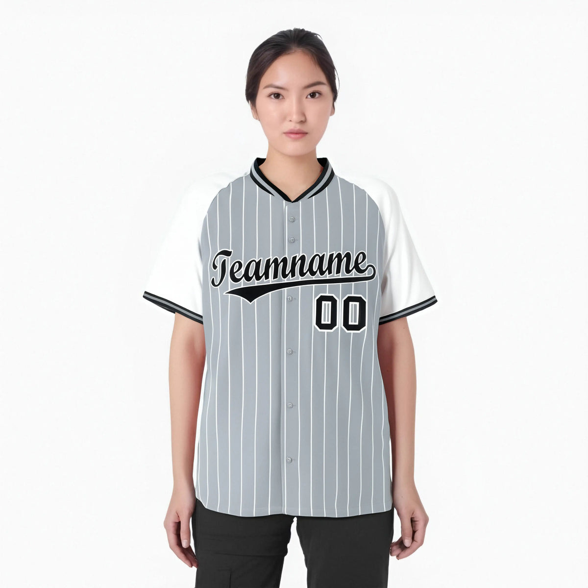 Custom Gray White Pinstripe White-Gray Authentic Raglan Sleeves Baseball Jersey