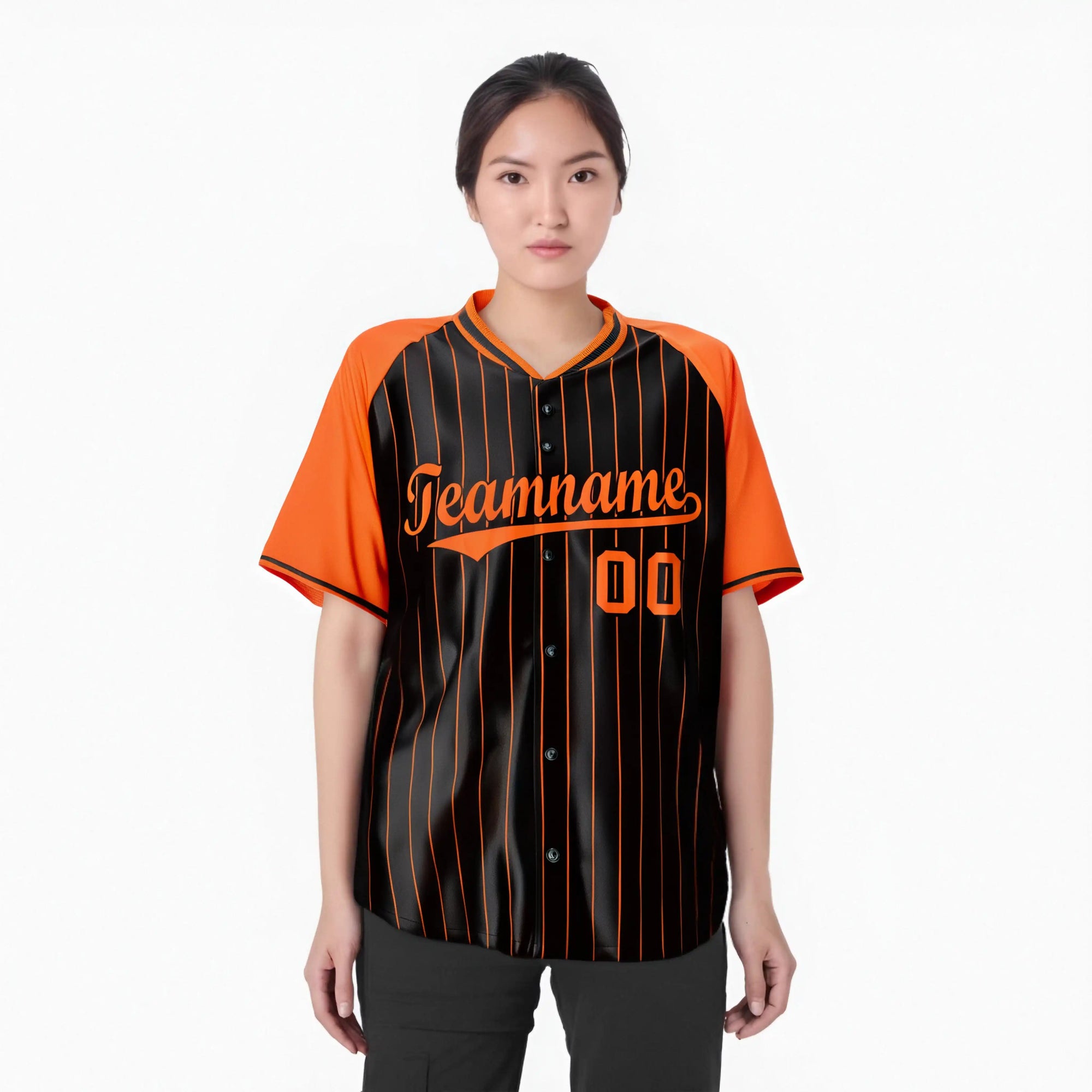 Custom Black Orange Pinstripe Orange-Black Authentic Raglan Sleeves Baseball Jersey