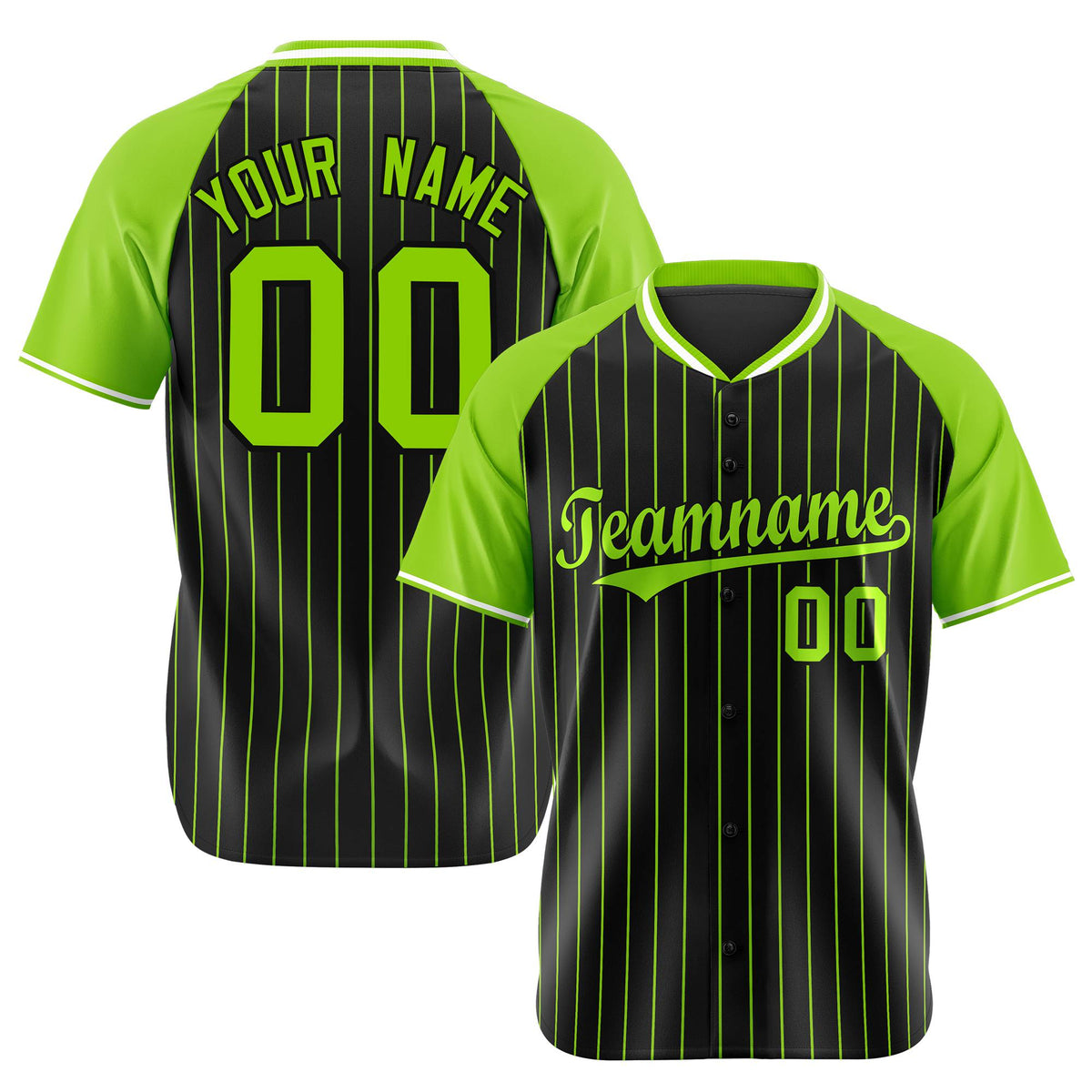 Custom Black-Neon Green Pinstripe Black-Neon Green Authentic Raglan Sleeves Baseball Jersey