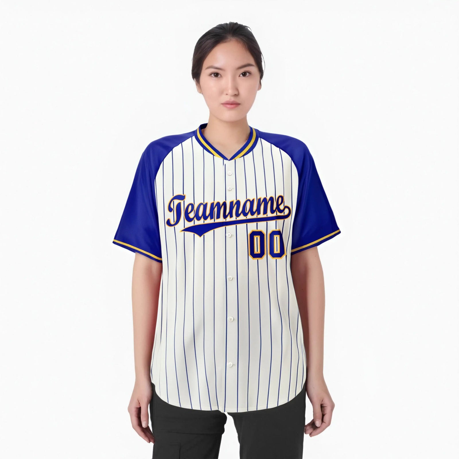 Custom Khaki Blue Pinstripe Authentic Raglan Sleeves Baseball Jersey