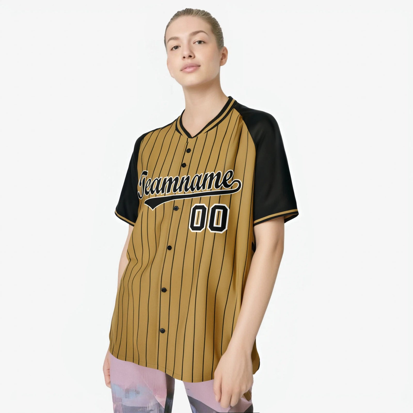 Custom Old Gold-Black Pinstripe Black Old-Gold Authentic Raglan Sleeves Baseball Jersey