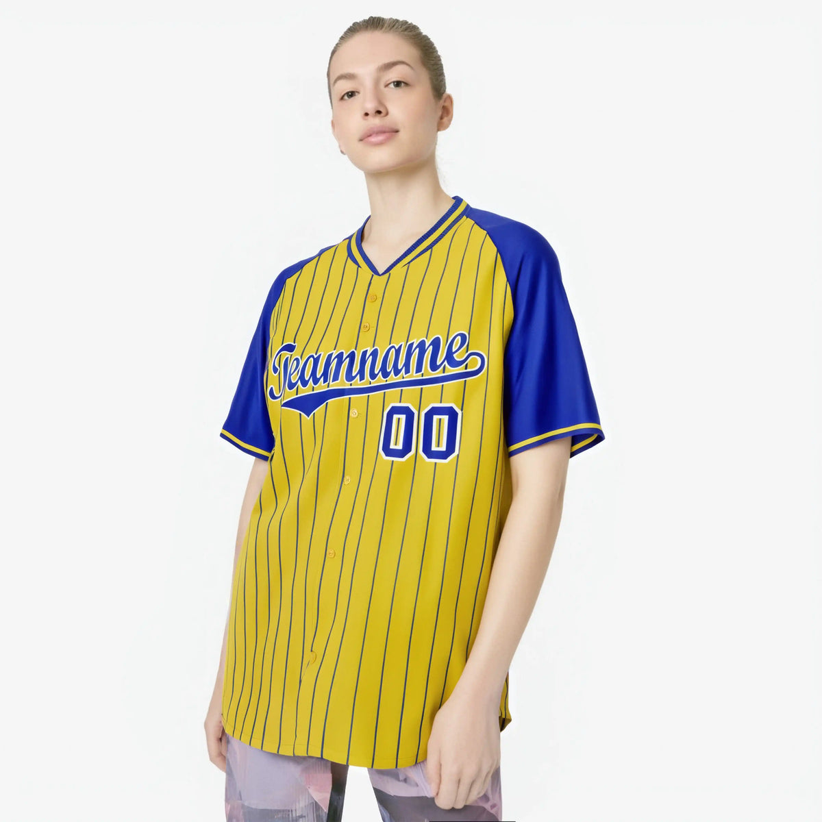 Custom Gold-Royal Blue Pinstripe Authentic Raglan Sleeves Baseball Jersey