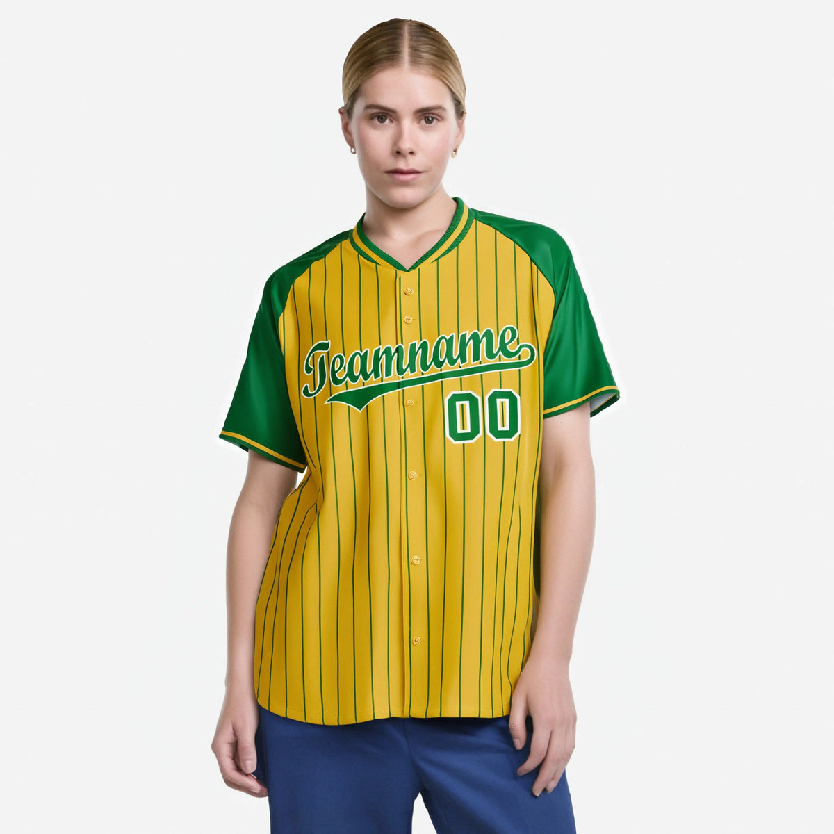 Custom Gold-Kelly Green Pinstripe Gold-Kelly Green Authentic Raglan Sleeves Baseball Jersey