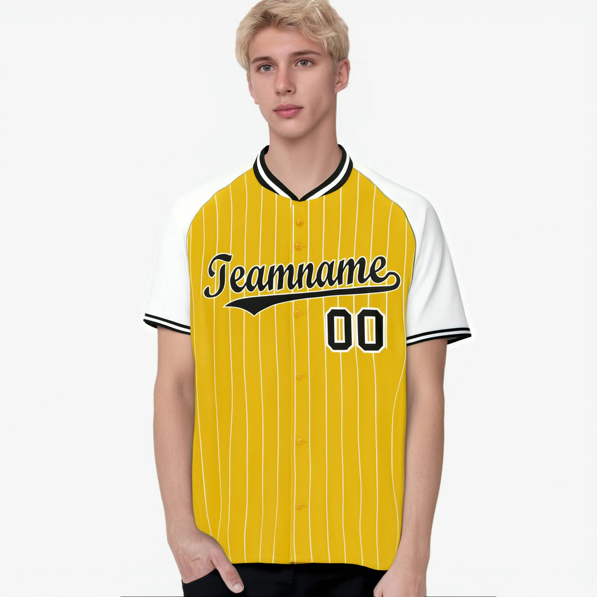 Custom Gold-White Pinstripe Gold-White Authentic Raglan Sleeves Baseball Jersey