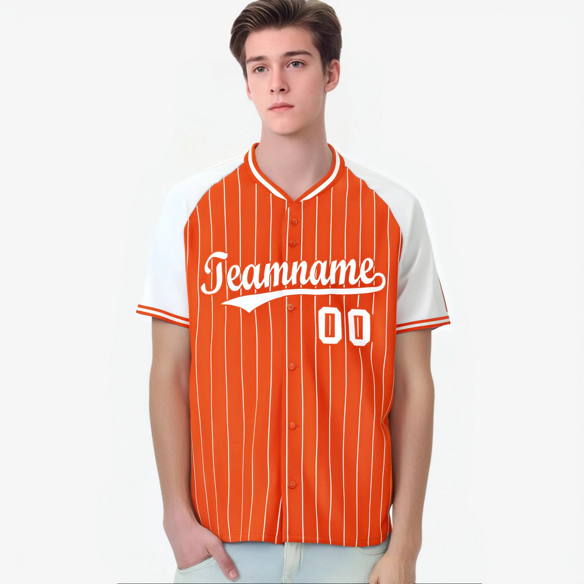 Custom Orange White Pinstripe White-Orange Authentic Raglan Sleeves Baseball Jersey