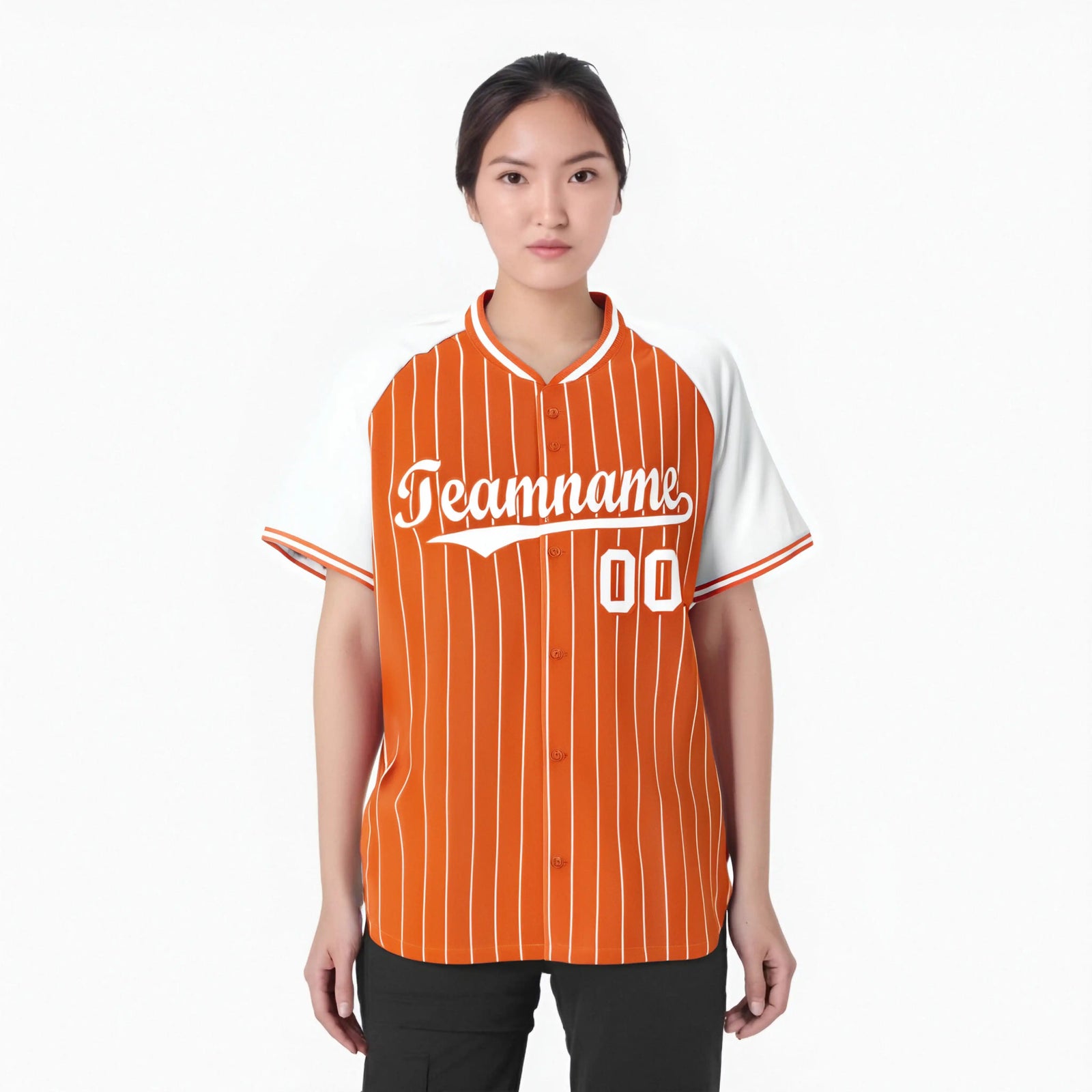 Custom Orange White Pinstripe White-Orange Authentic Raglan Sleeves Baseball Jersey