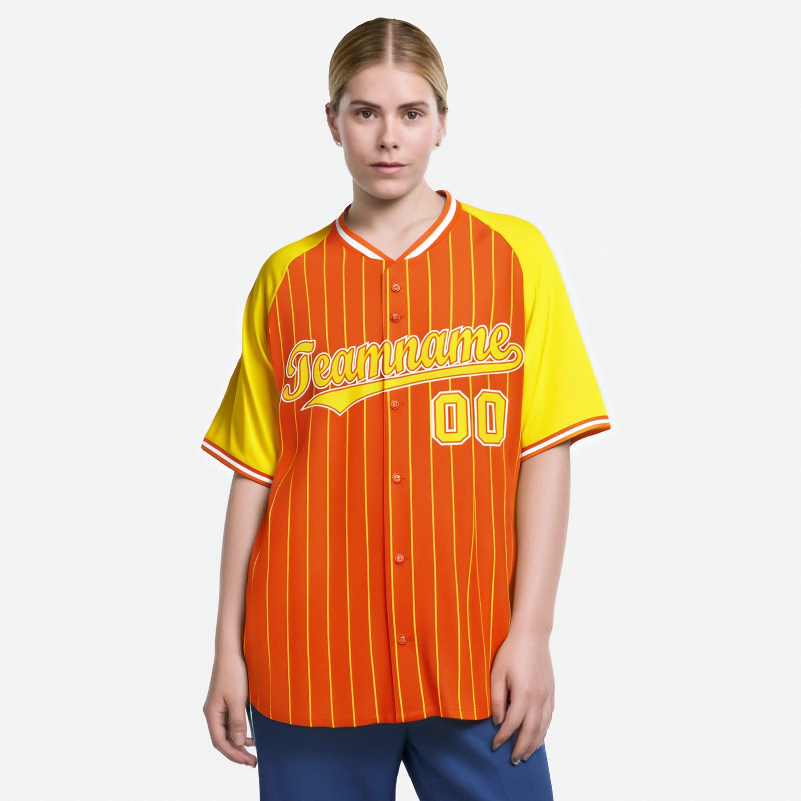 Custom Orange Gold Pinstripe Gold-Orange Authentic Raglan Sleeves Baseball Jersey