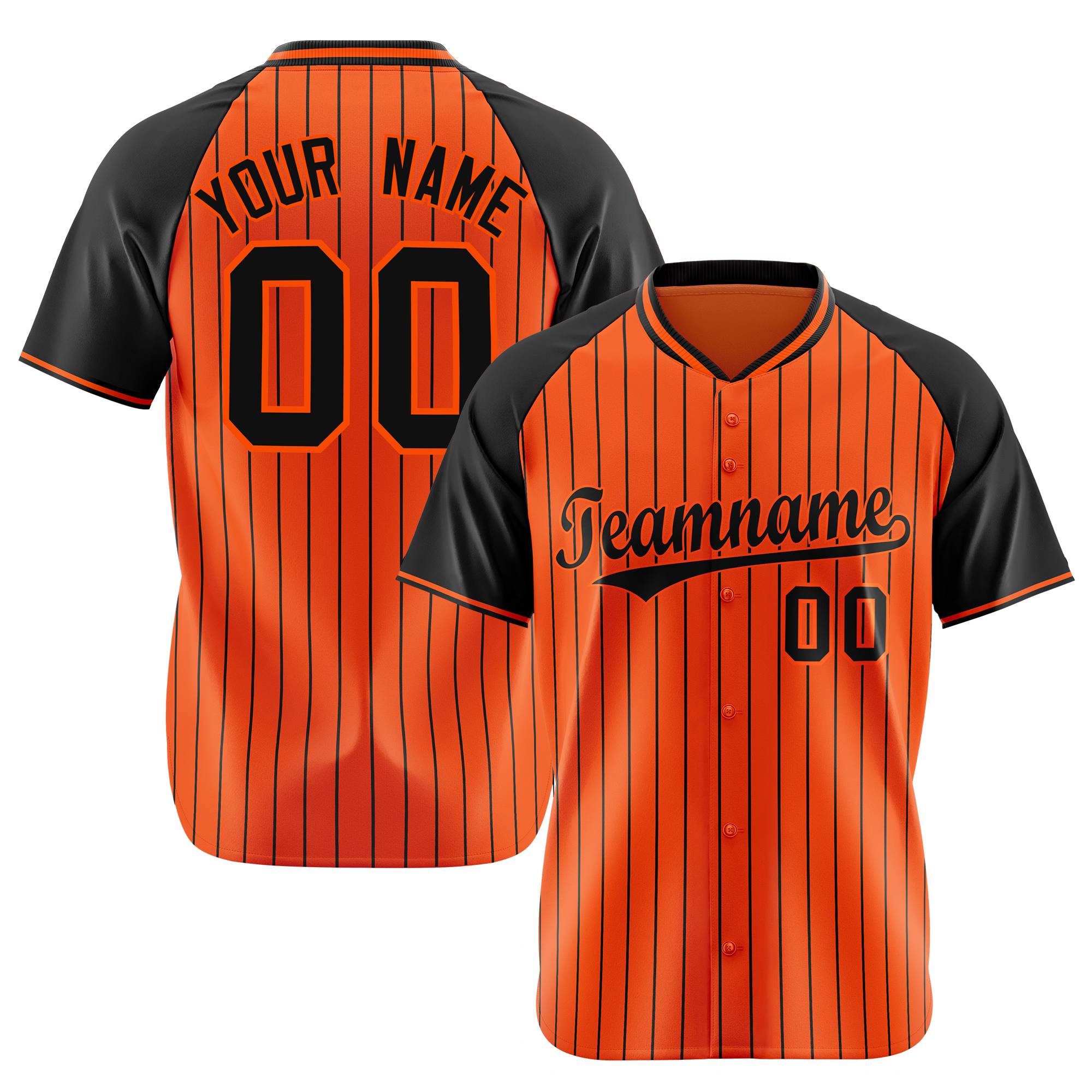 Custom Orange Black Pinstripe Black-Orange Authentic Raglan Sleeves Baseball Jersey