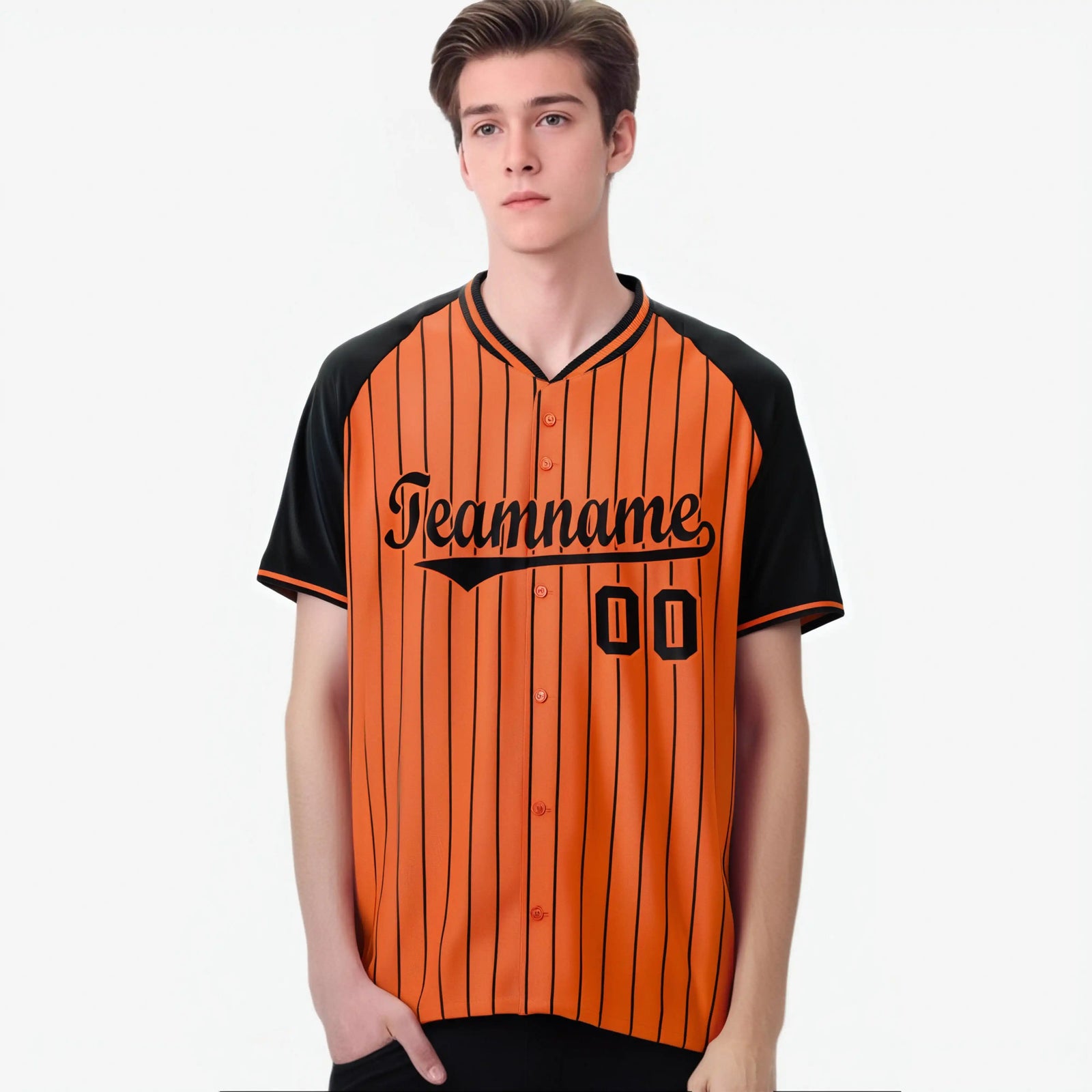 Custom Orange Black Pinstripe Black-Orange Authentic Raglan Sleeves Baseball Jersey