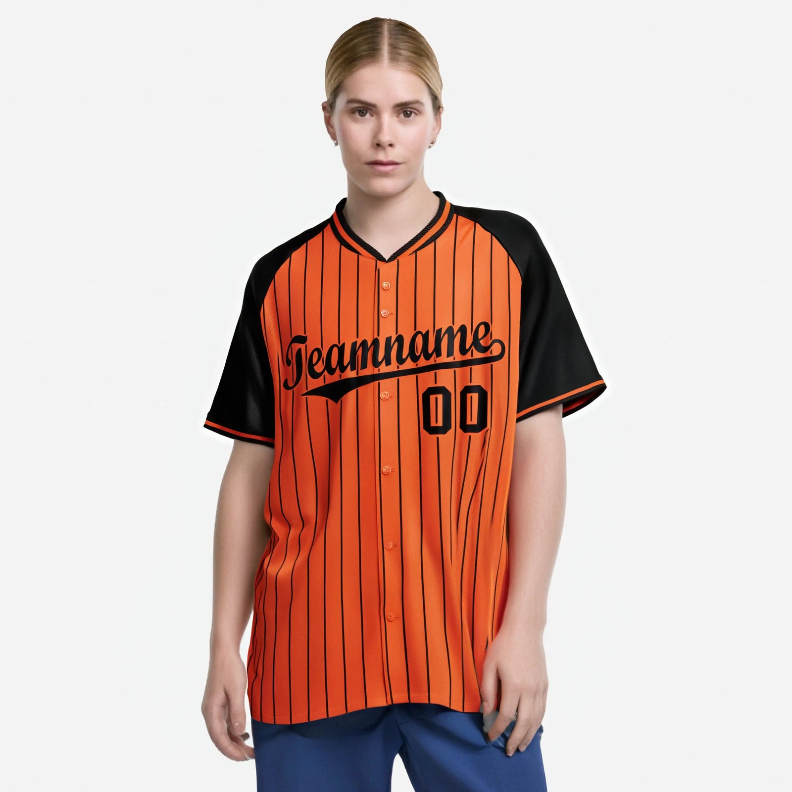 Custom Orange Black Pinstripe Black-Orange Authentic Raglan Sleeves Baseball Jersey