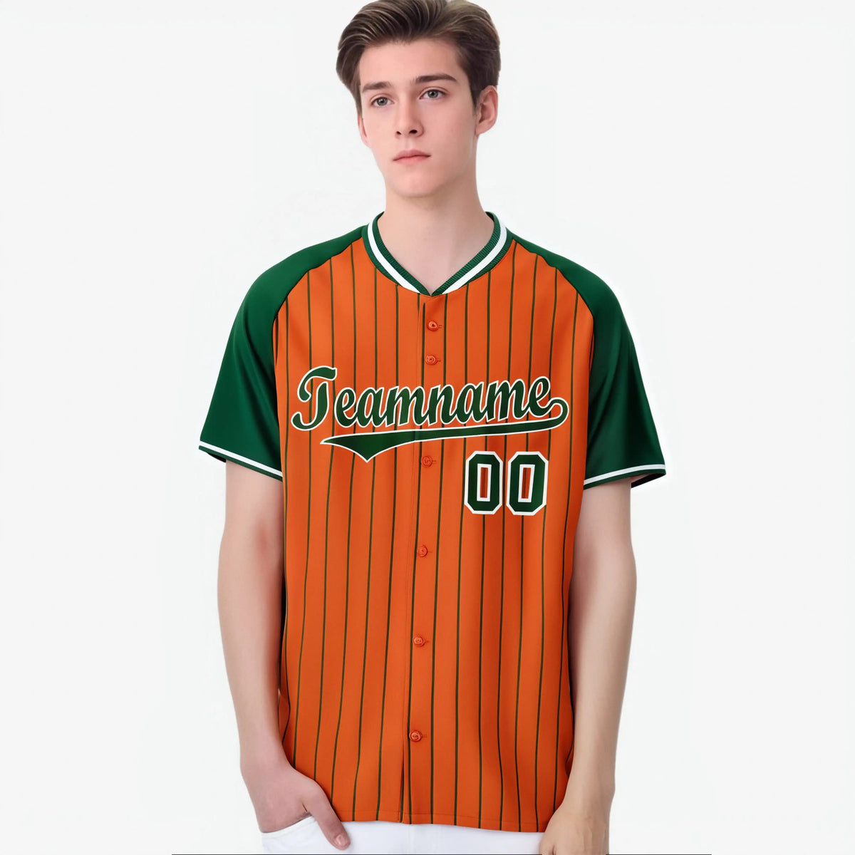 Custom Orange Green Pinstripe Green Orange Authentic Raglan Sleeves Baseball Jersey
