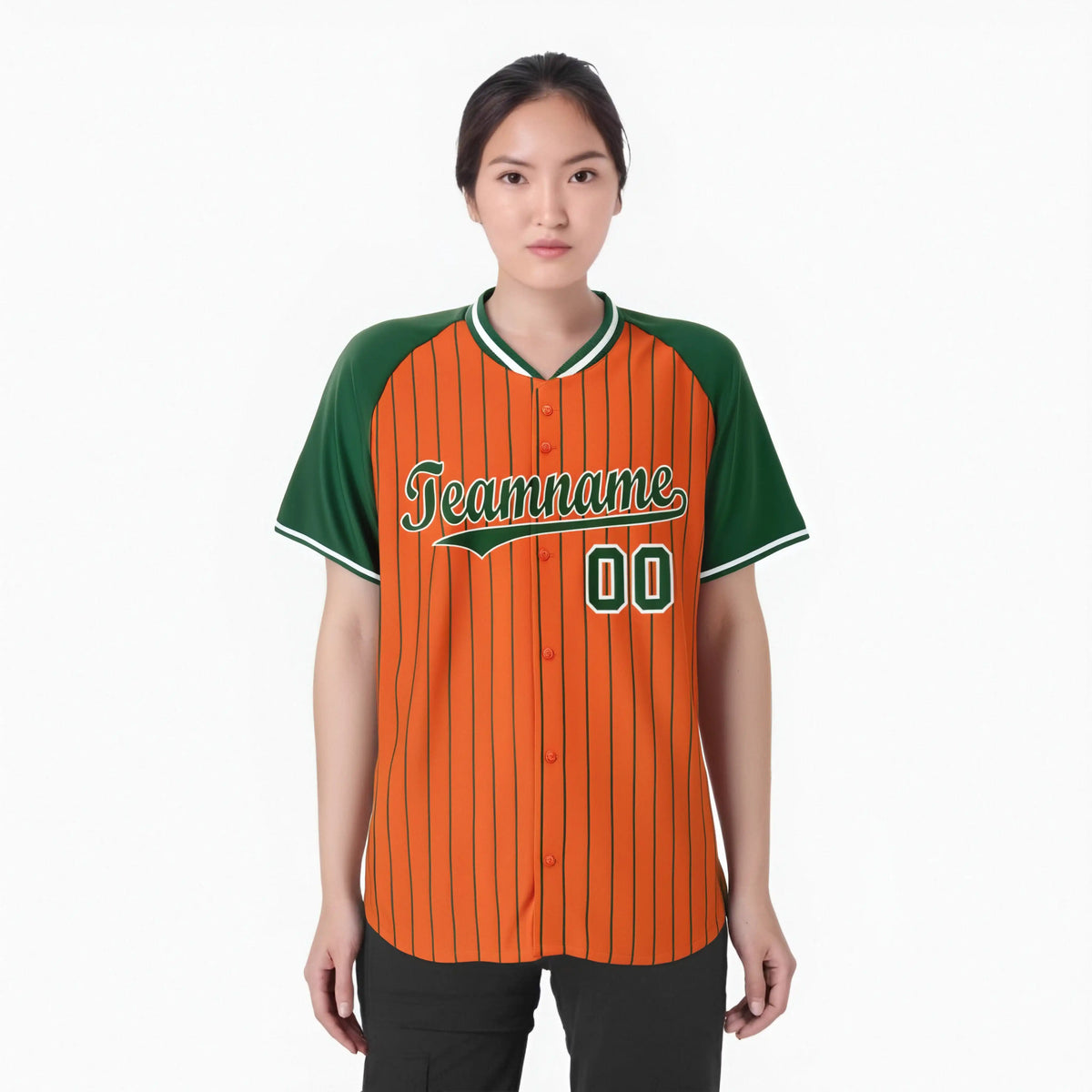Custom Orange Green Pinstripe Green Orange Authentic Raglan Sleeves Baseball Jersey