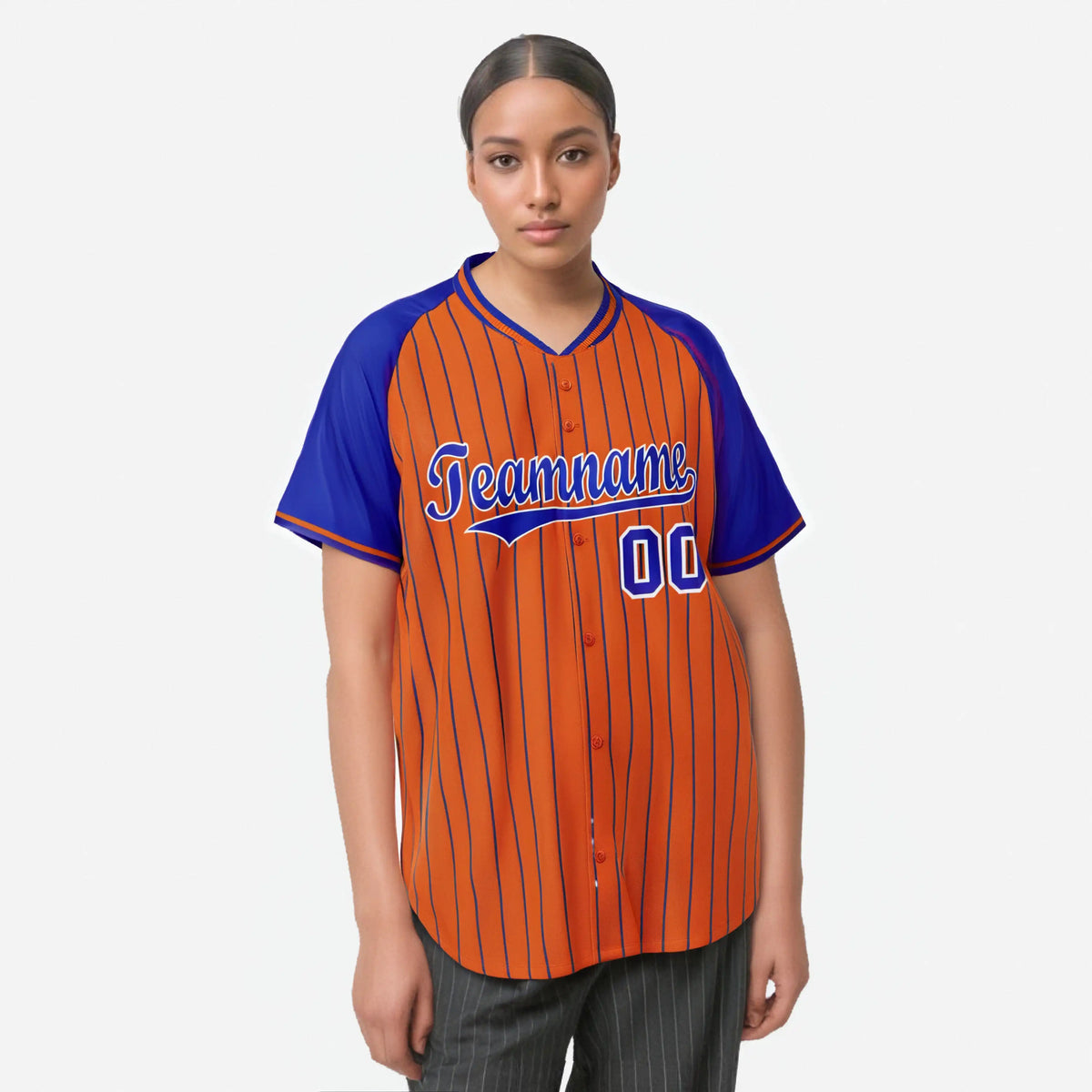 Custom Orange-Royal Blue Pinstripe Authentic Raglan Sleeves Baseball Jersey