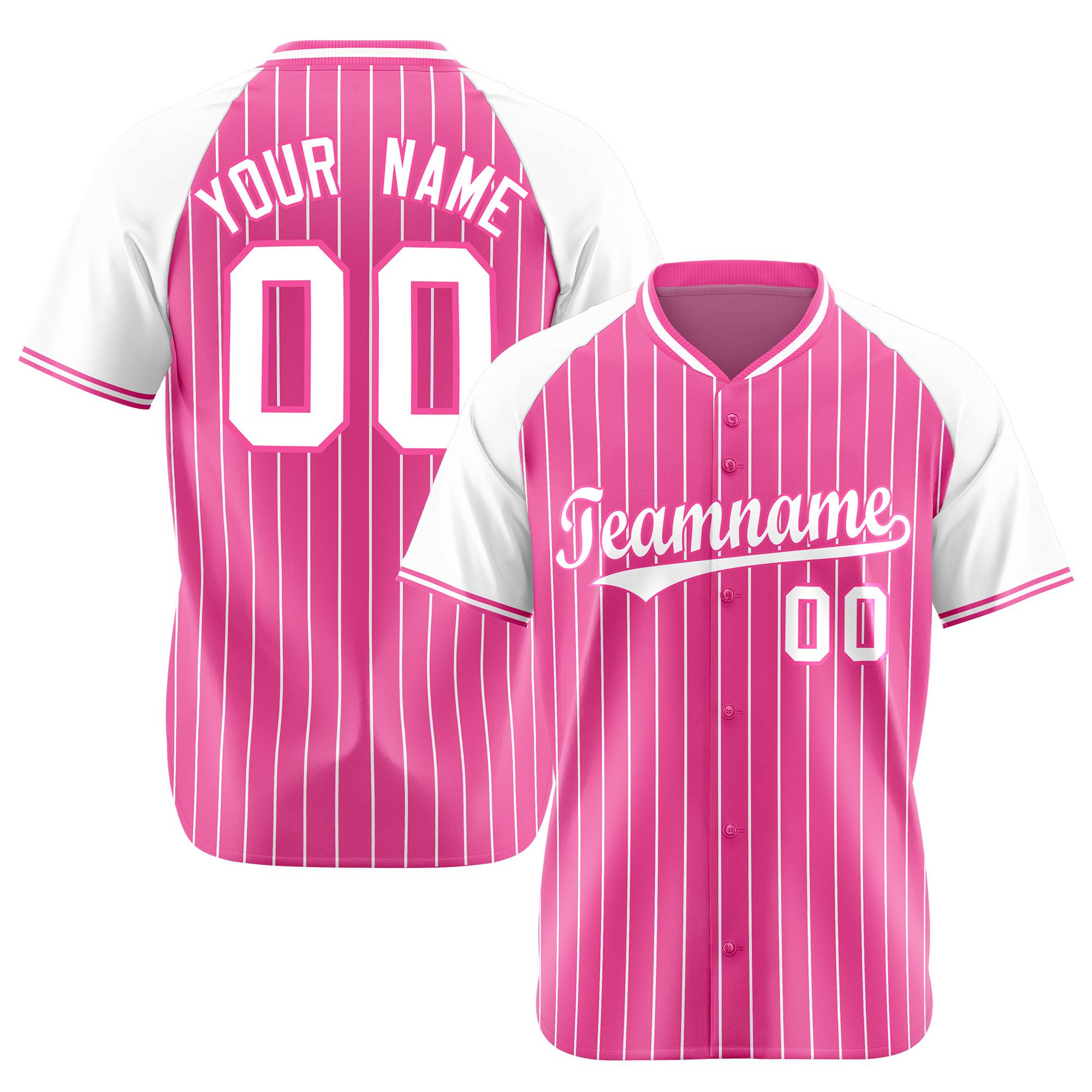 Custom Pink White Pinstripe White-Pink Authentic Raglan Sleeves Baseball Jersey