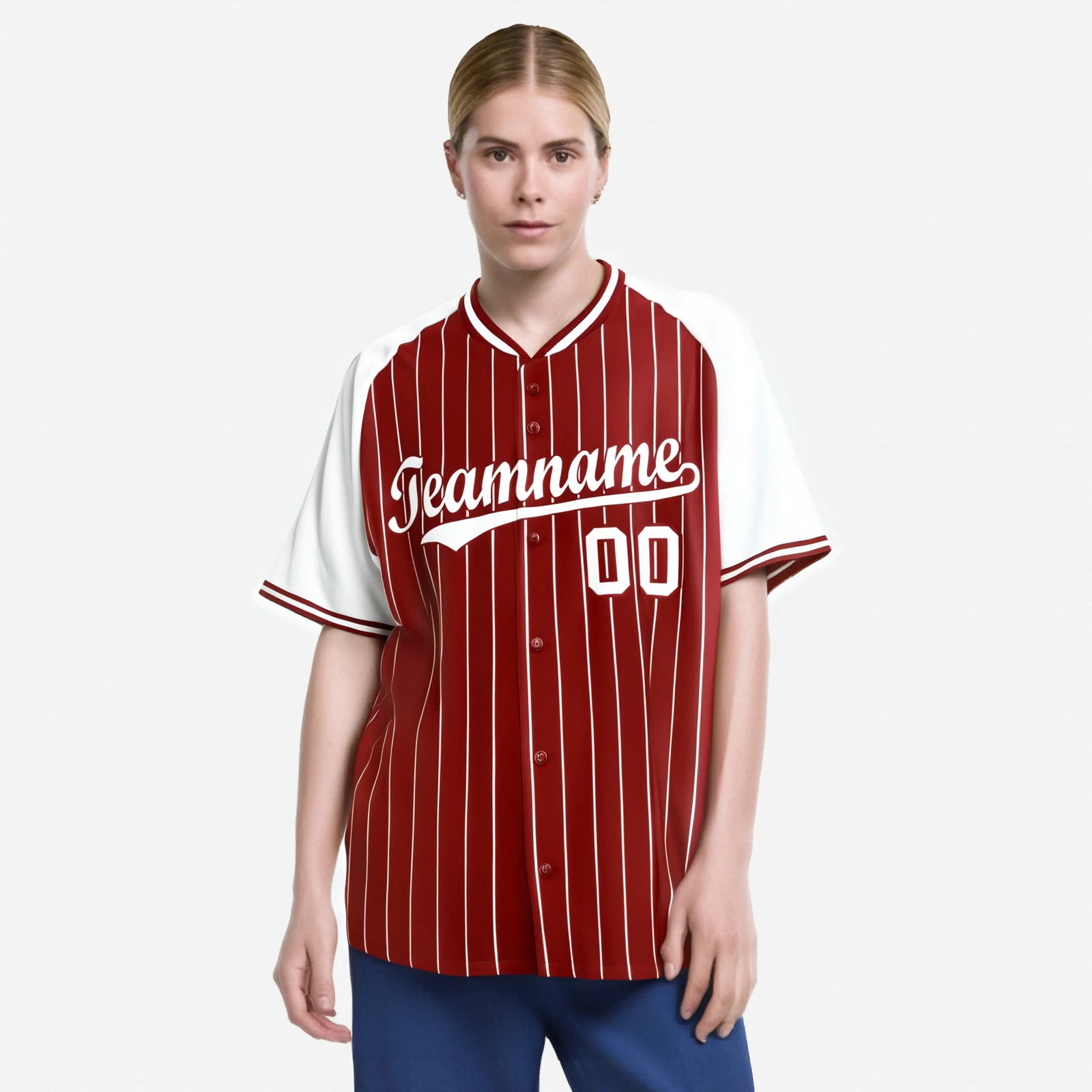 Custom Red White Pinstripe White-Red Authentic Raglan Sleeves Baseball Jersey