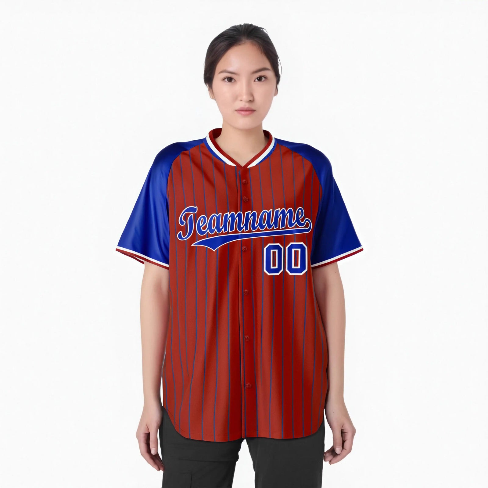 Custom Red-Royal Blue Pinstripe Authentic Raglan Sleeves Baseball Jersey