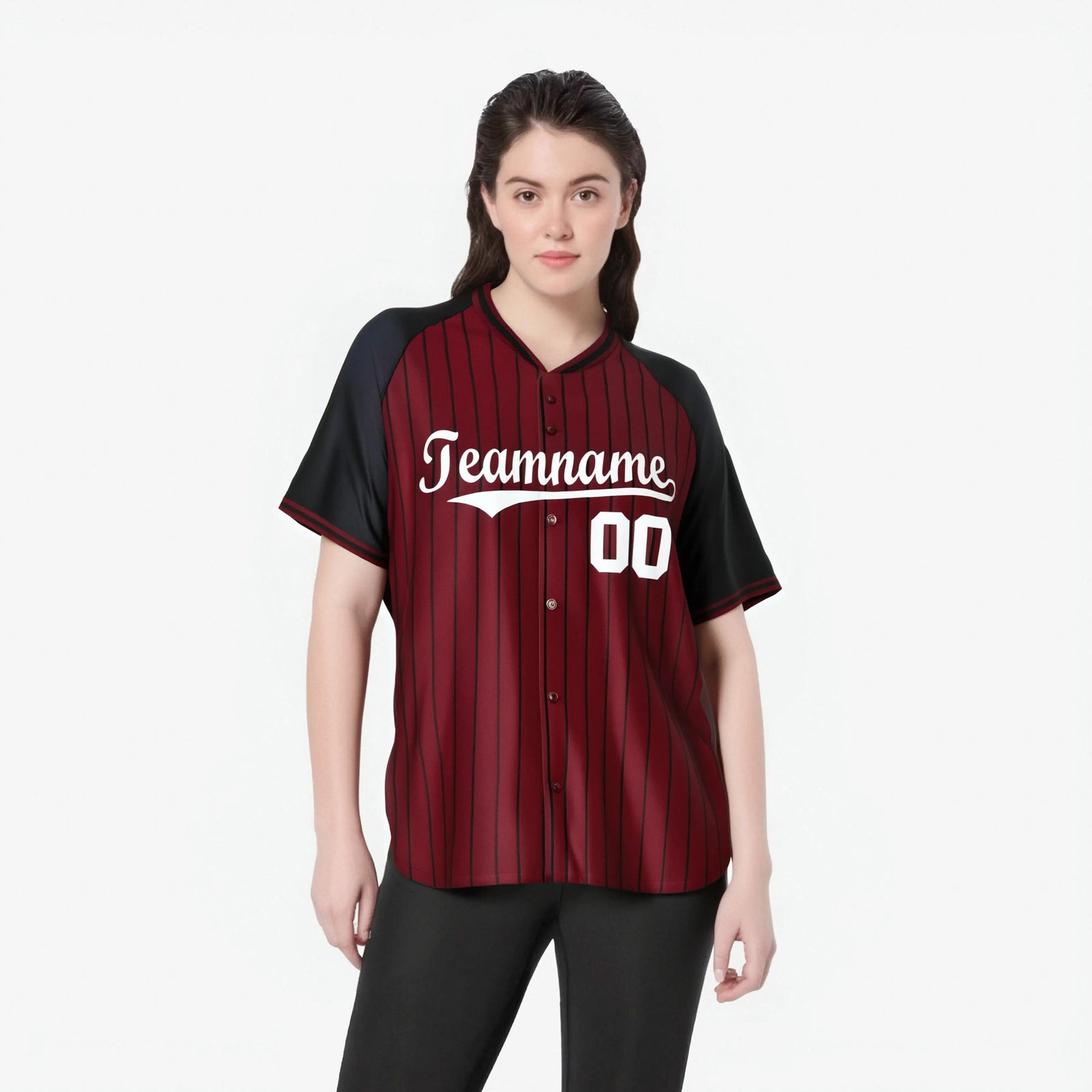 Custom Crimson Black Pinstripe Authentic Raglan Sleeves Baseball Jersey