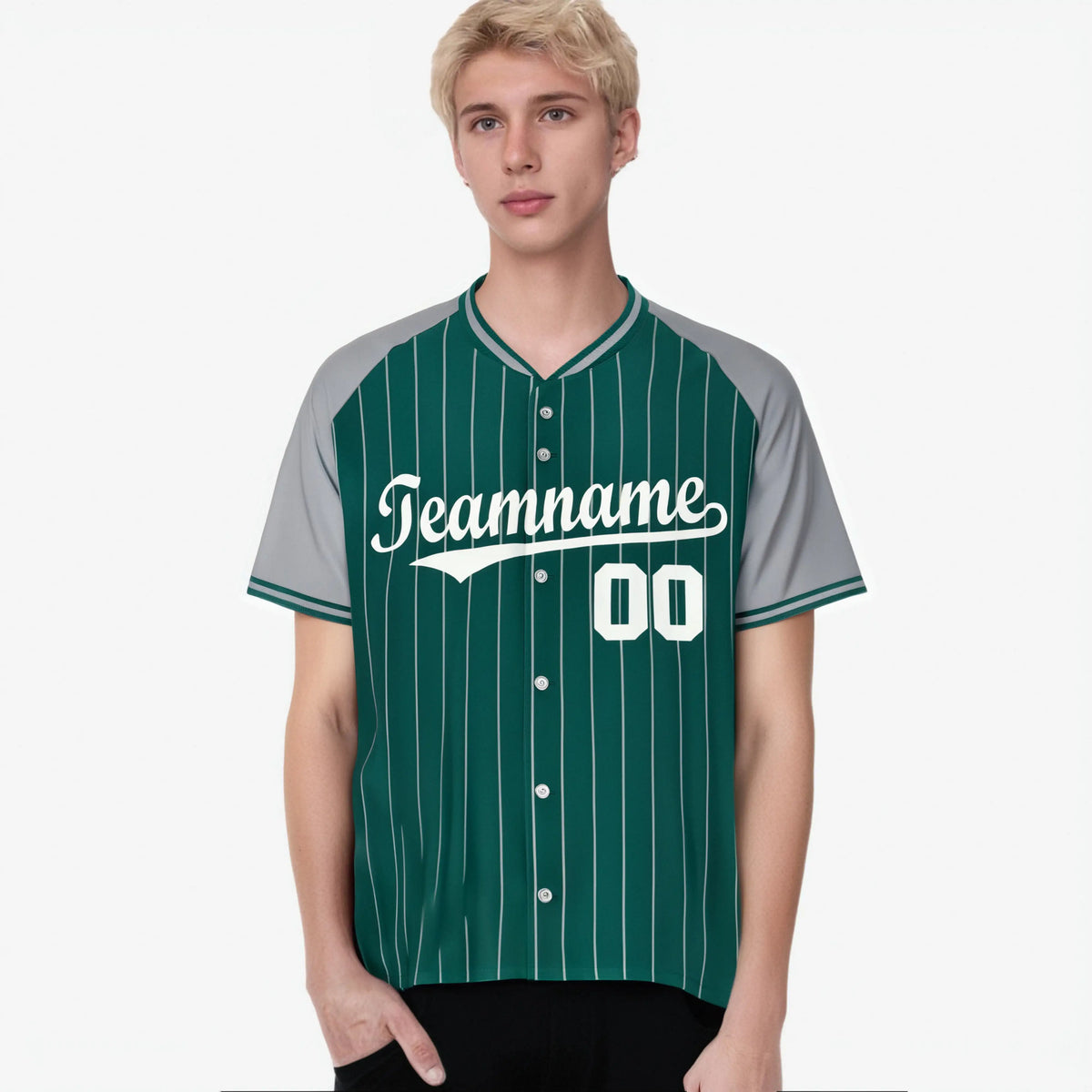 Custom Aqua Gray Pinstripe Gray-Aqua Authentic Raglan Sleeves Baseball Jersey