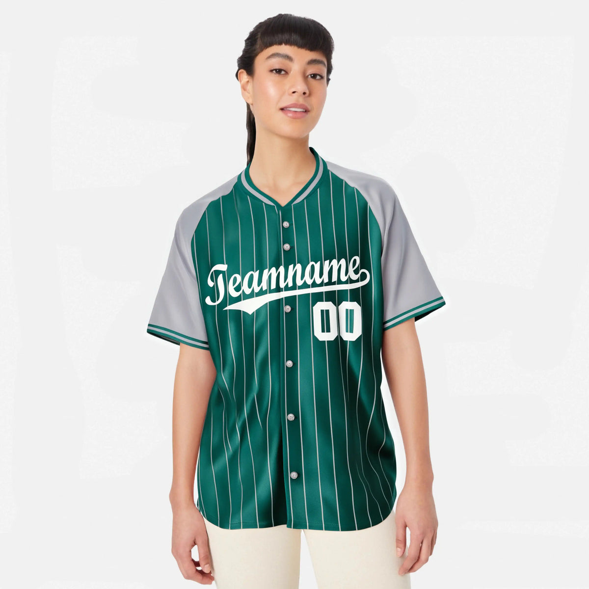 Custom Aqua Gray Pinstripe Gray-Aqua Authentic Raglan Sleeves Baseball Jersey