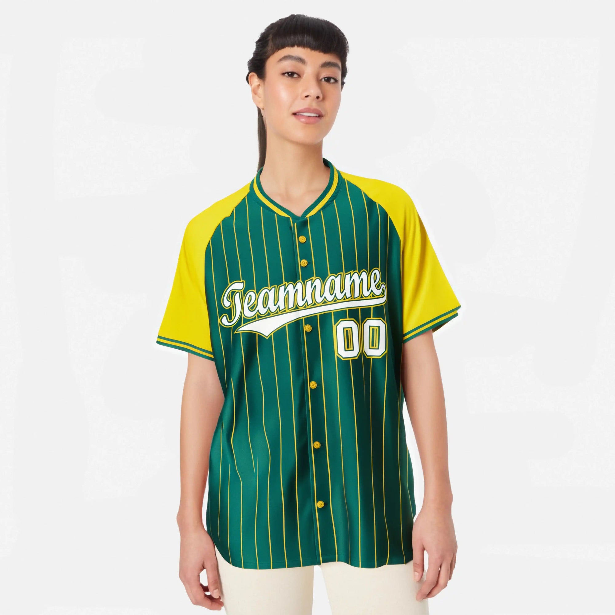 Custom Aqua Gold Pinstripe Authentic Raglan Sleeves Baseball Jersey