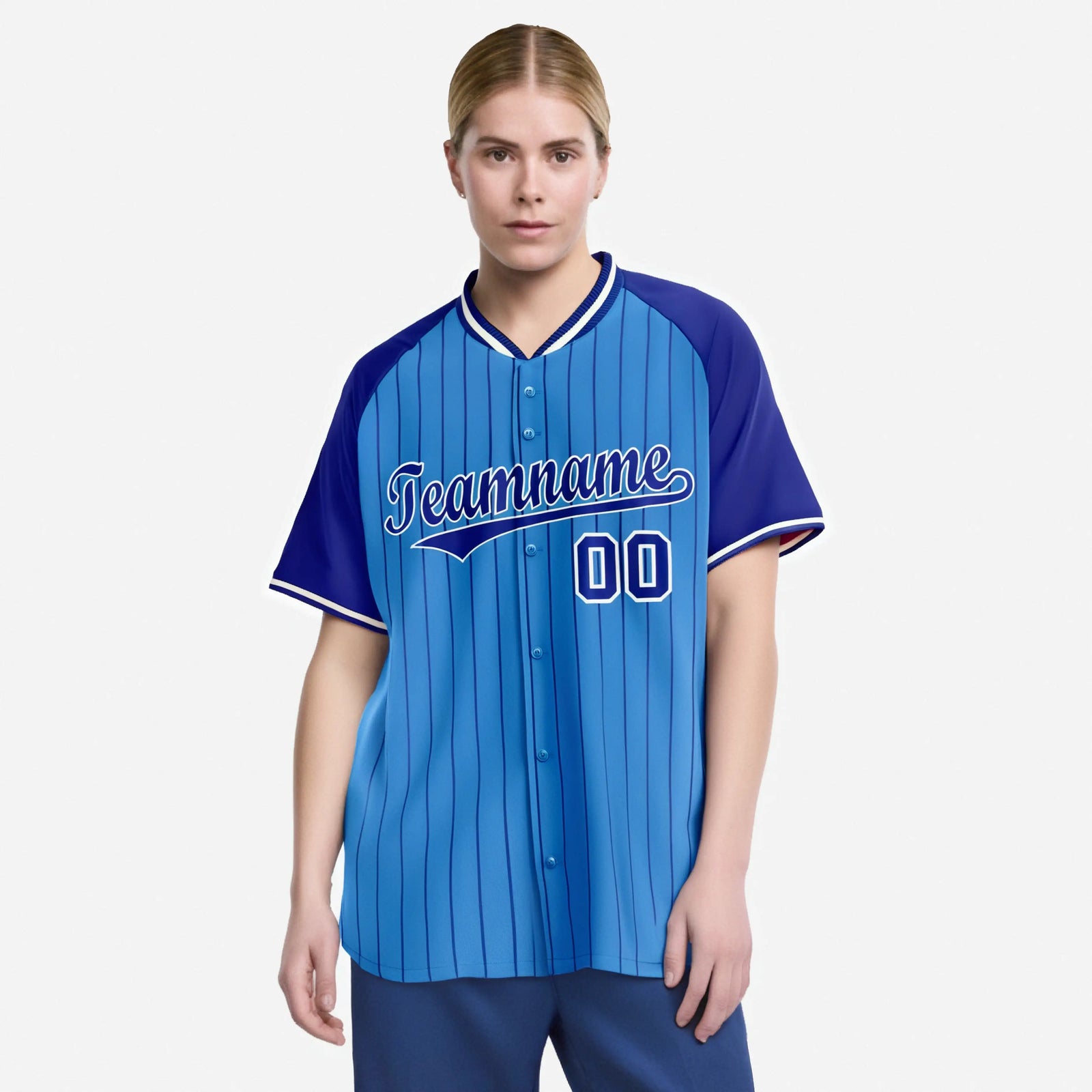 Custom Powder Blue-Royal Blue Pinstripe Authentic Raglan Sleeves Baseball Jersey
