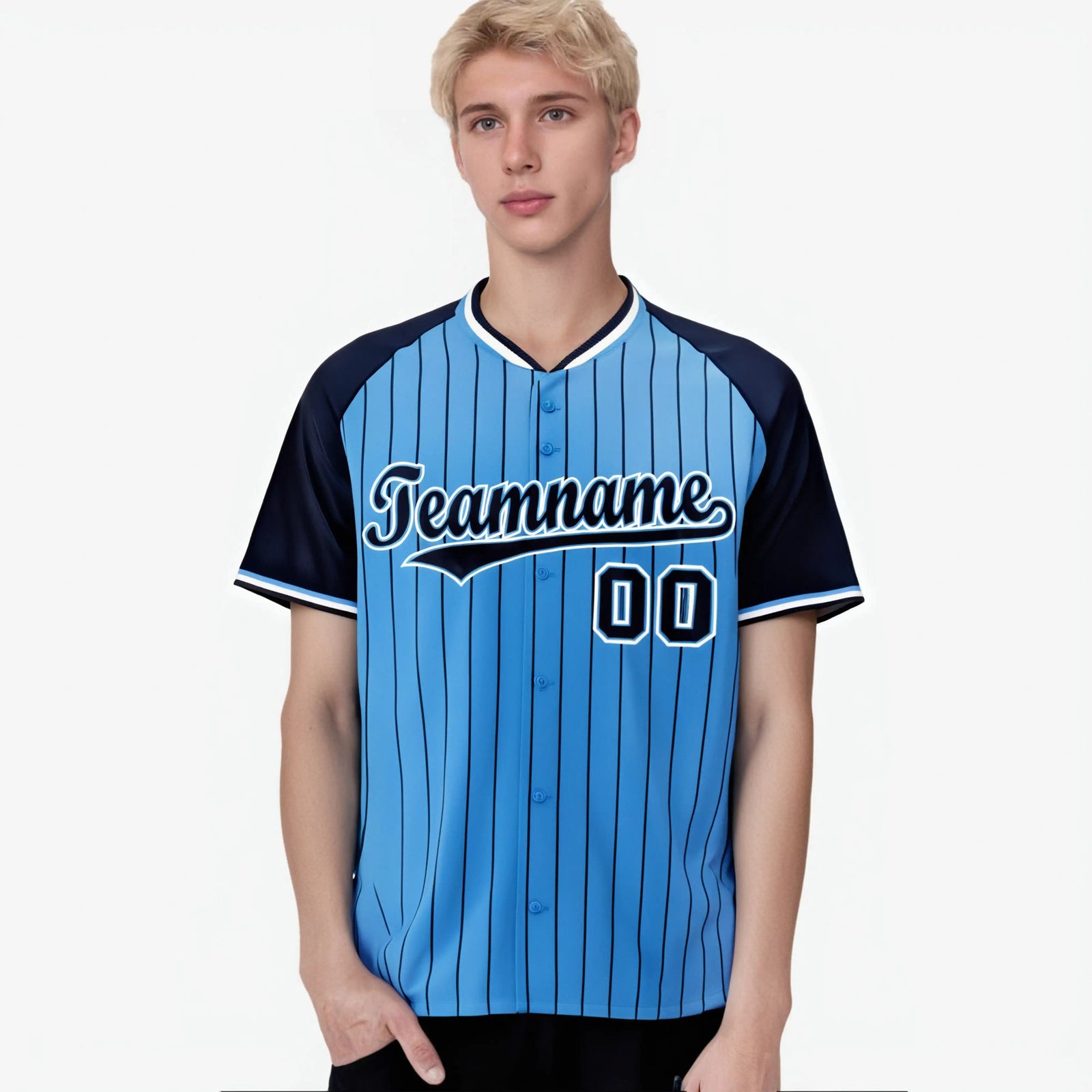 Custom Blue Navy Pinstripe Navy-Blue Authentic Raglan Sleeves Baseball Jersey