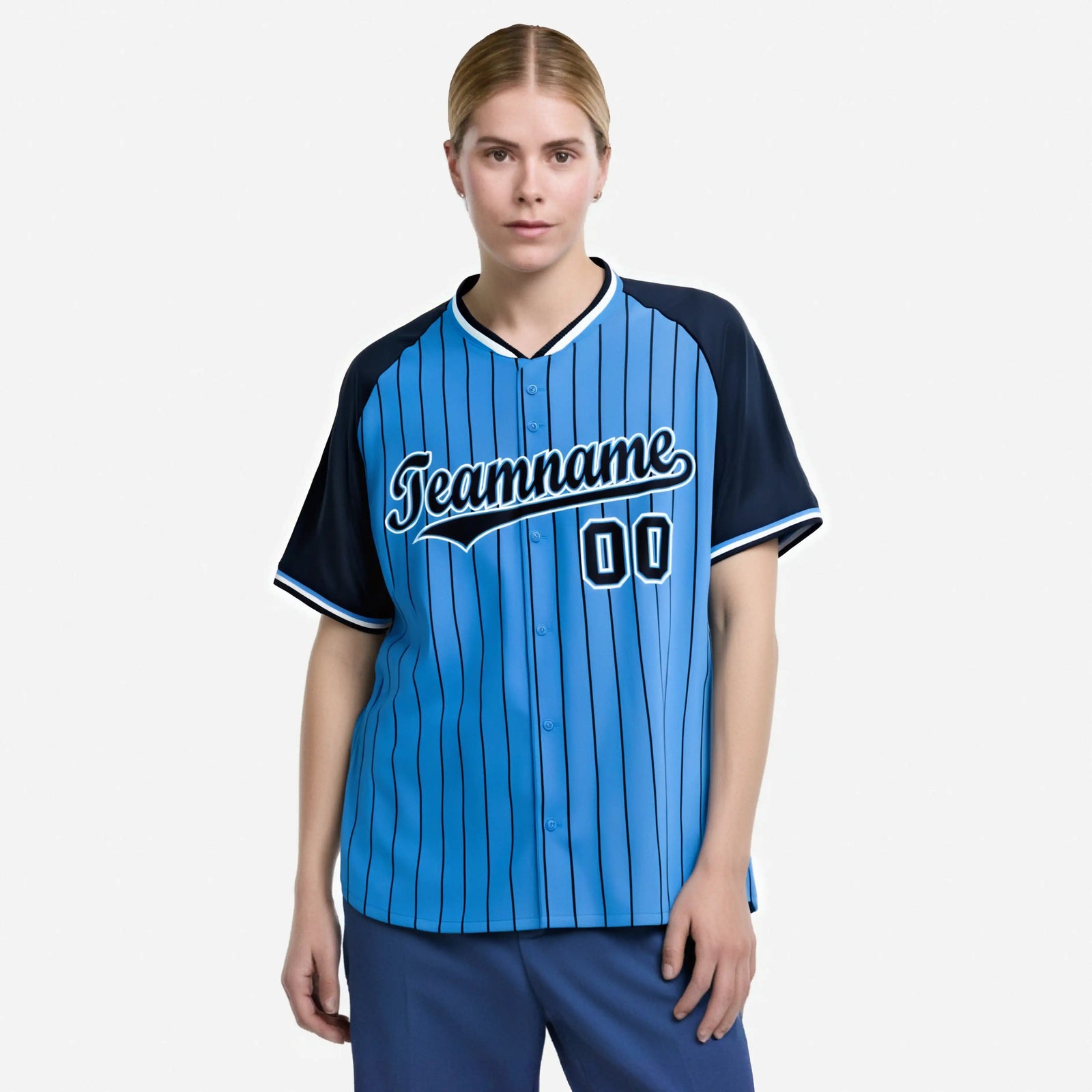 Custom Blue Navy Pinstripe Navy-Blue Authentic Raglan Sleeves Baseball Jersey
