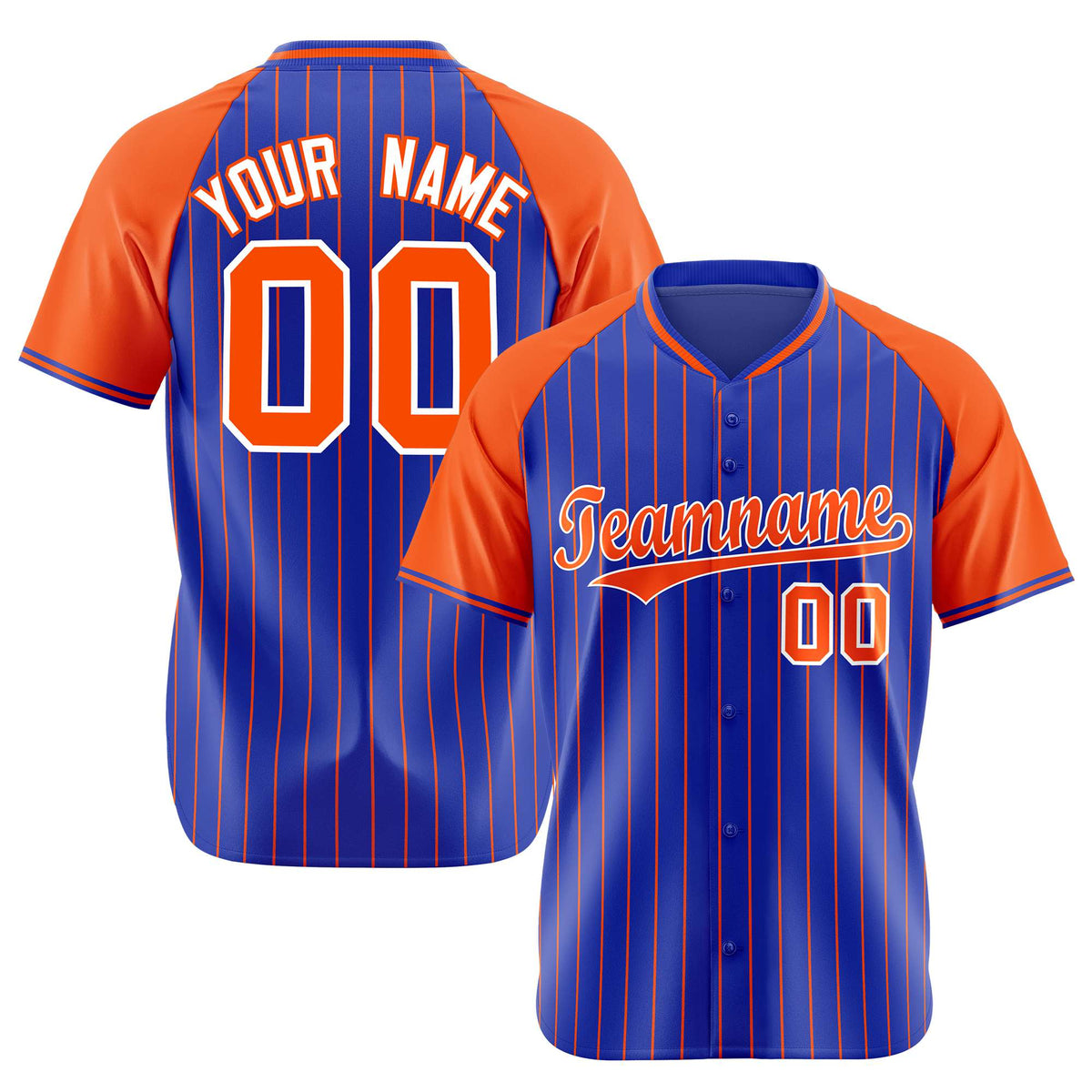 Custom Royal Blue-Orange Pinstripe Authentic Raglan Sleeves Baseball Jersey