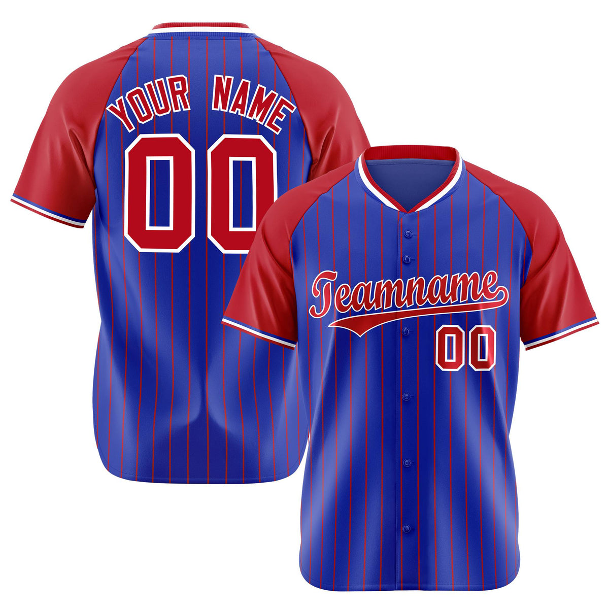 Custom Royal Blue-Red Pinstripe Authentic Raglan Sleeves Baseball Jersey