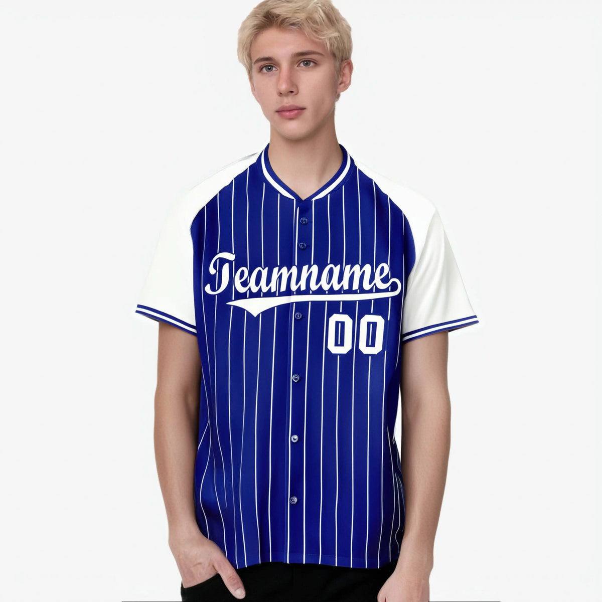 Custom Royal Blue-White Pinstripe Authentic Raglan Sleeves Baseball Jersey