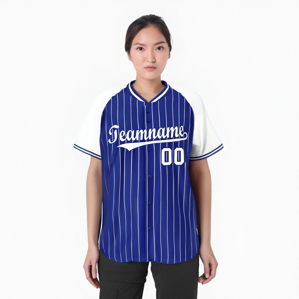 Custom Royal Blue-White Pinstripe Authentic Raglan Sleeves Baseball Jersey