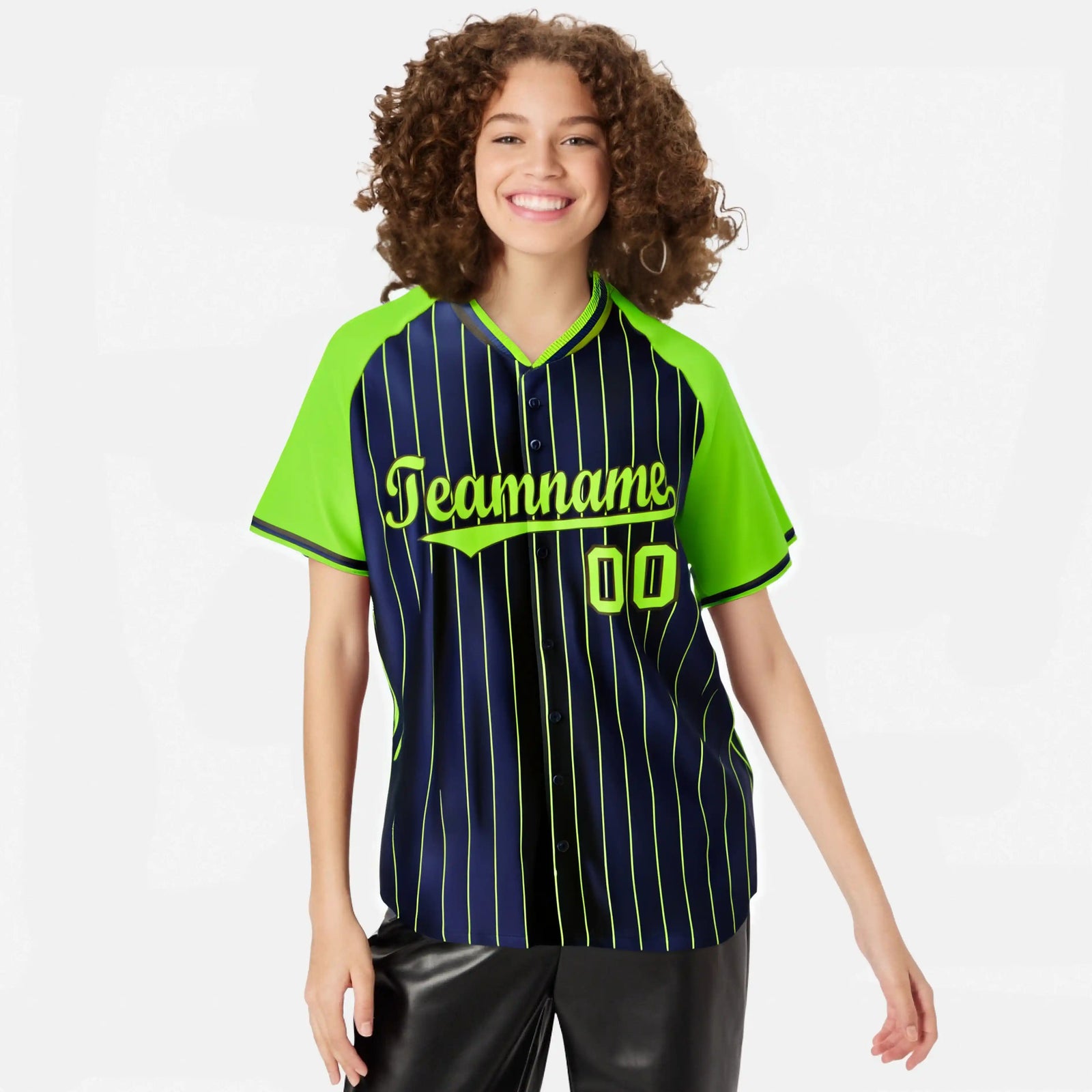 Custom Navy-Neon Green Pinstripe Authentic Raglan Sleeves Baseball Jersey