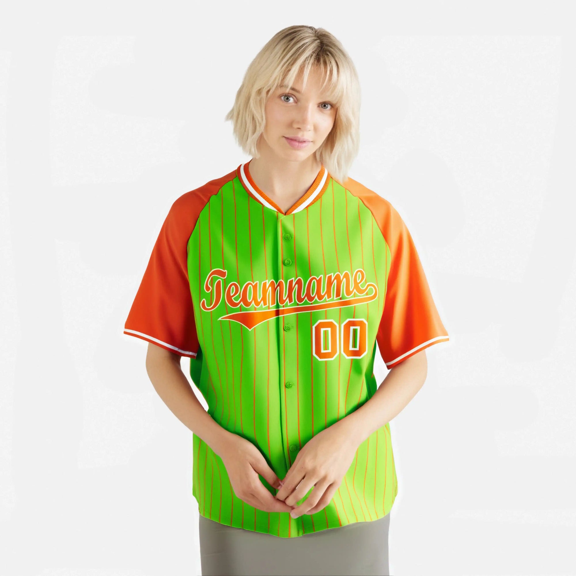 Custom Neon Green Orange Pinstripe Authentic Raglan Sleeves Baseball Jersey