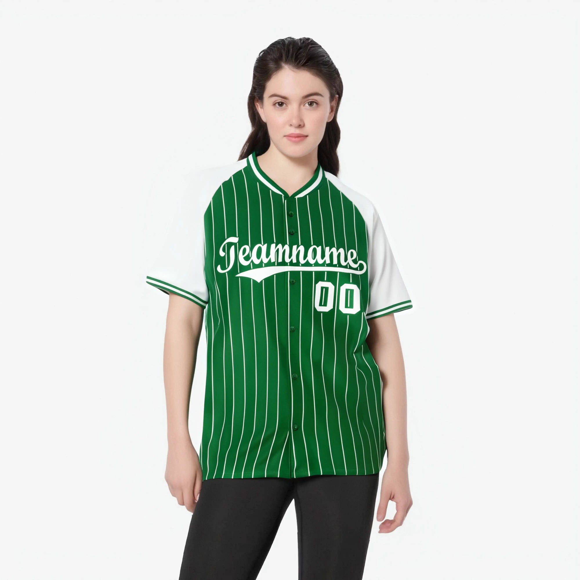 Custom Kelly Green-White Pinstripe Authentic Raglan Sleeves Baseball Jersey