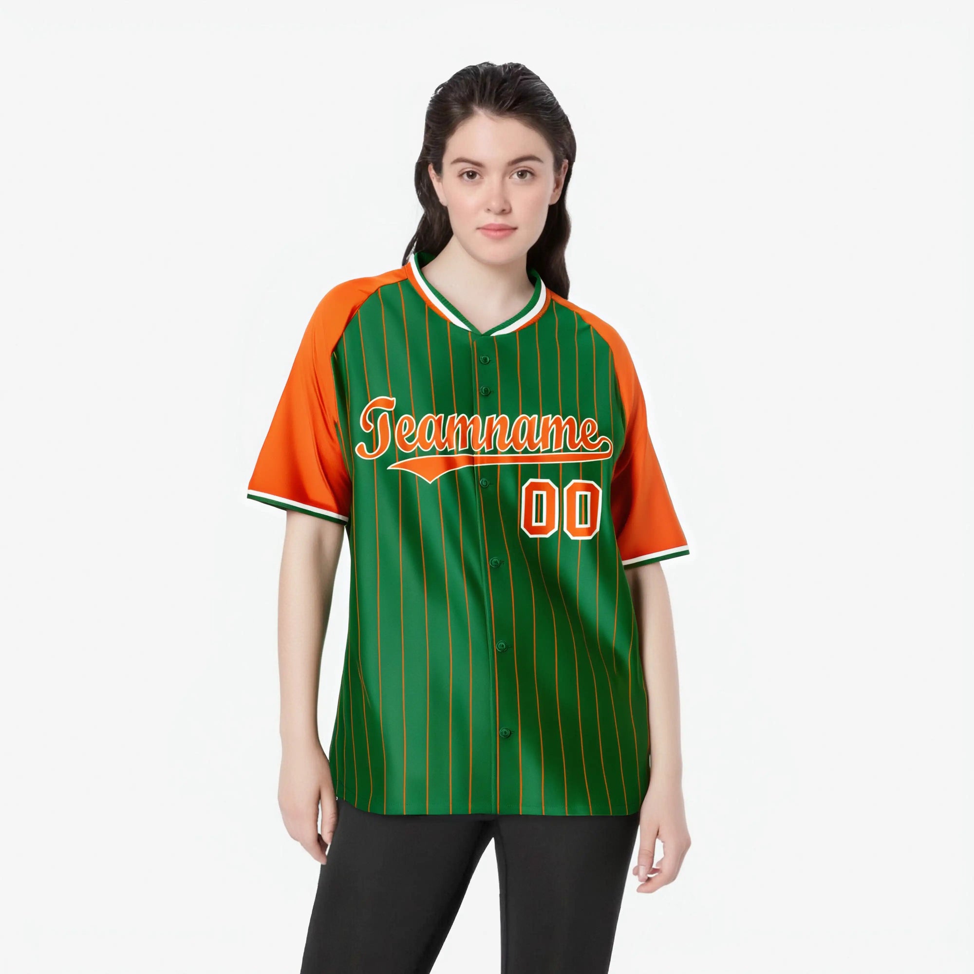 Custom Kelly Green Orange Pinstripe Authentic Raglan Sleeves Baseball Jersey