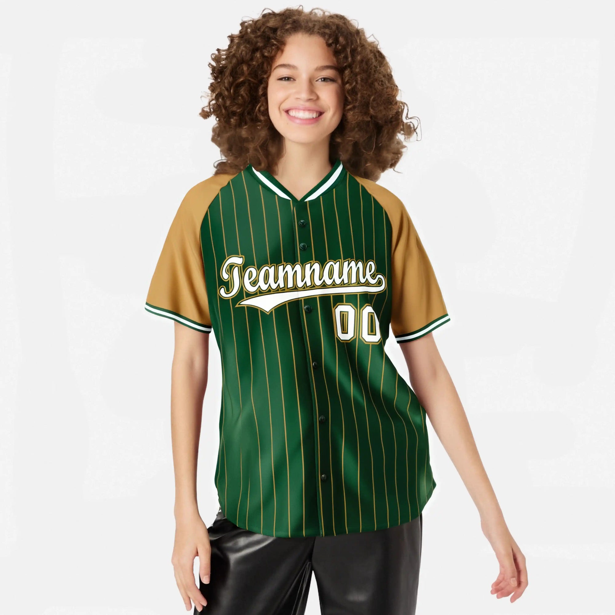 Custom Green-Old Gold Pinstripe Authentic Raglan Sleeves Baseball Jersey