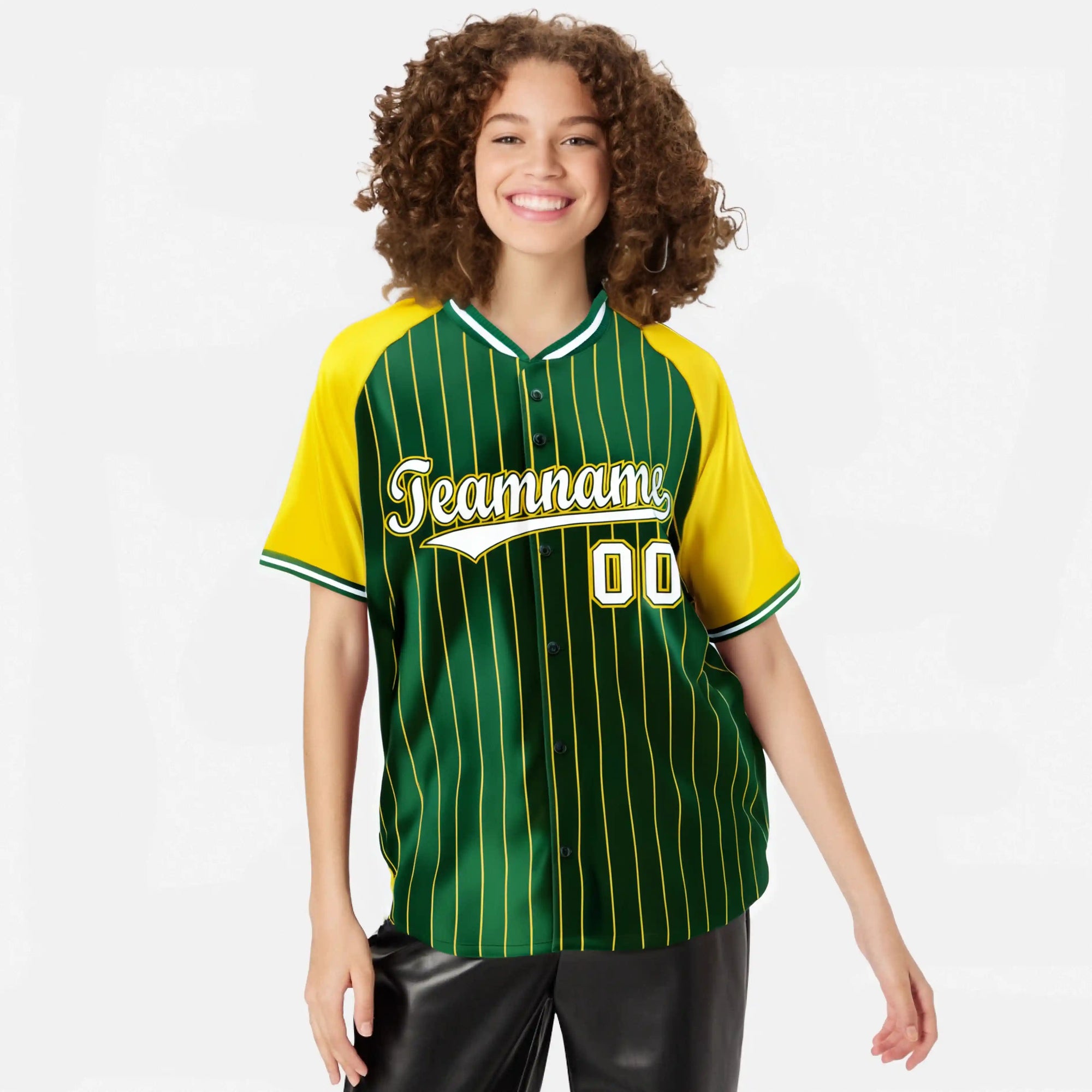 Custom Green Gold Pinstripe Authentic Raglan Sleeves Baseball Jersey