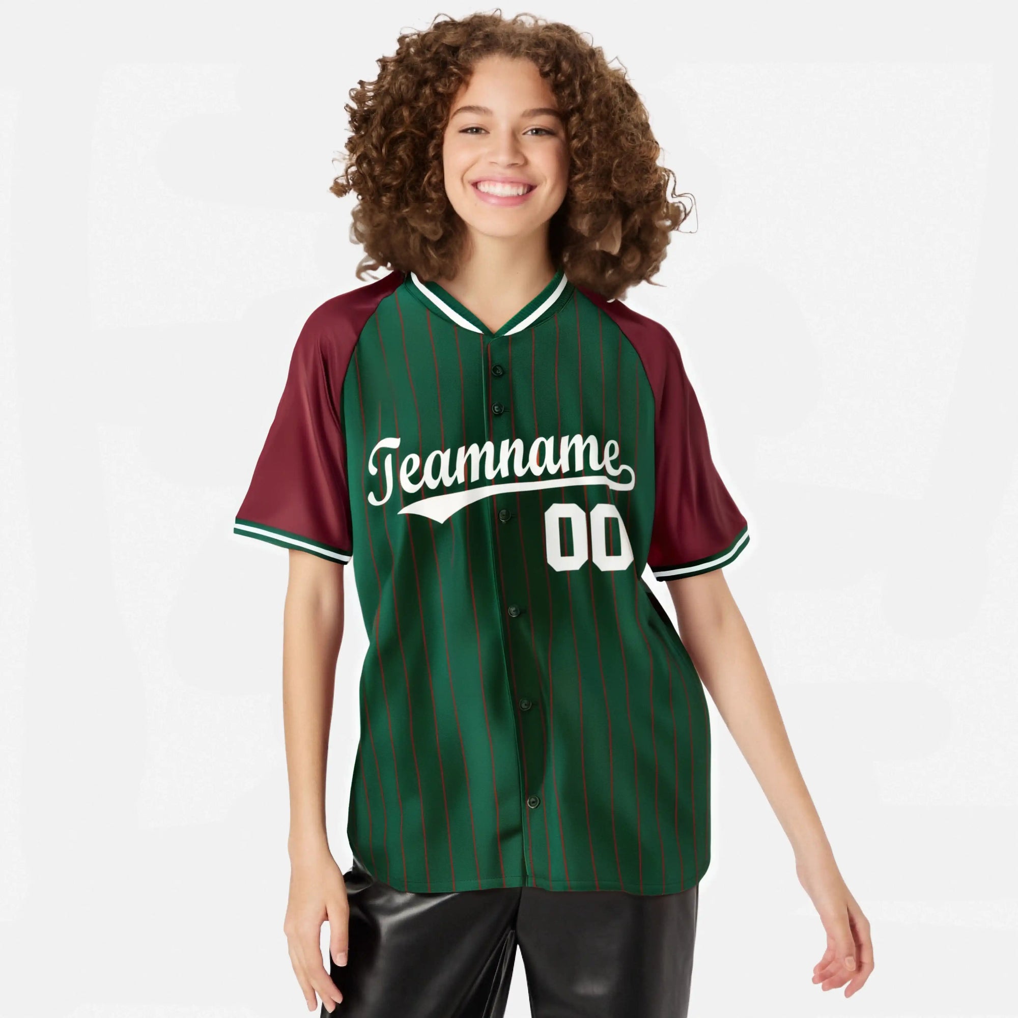 Custom Green Crimson Pinstripe Authentic Raglan Sleeves Baseball Jersey