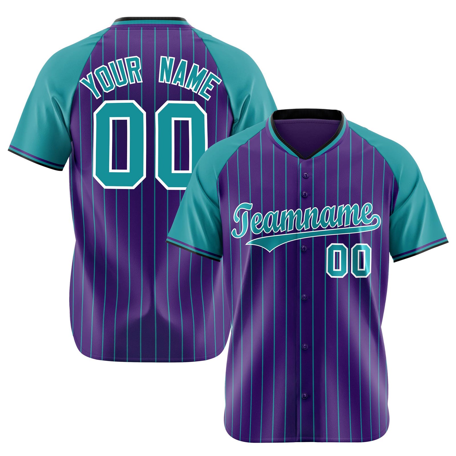 Custom Purple Aqua Pinstripe Aqua Purple Authentic Raglan Sleeves Baseball Jersey