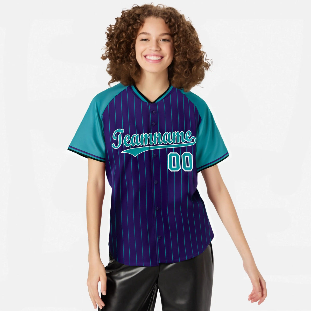 Custom Purple Aqua Pinstripe Aqua Purple Authentic Raglan Sleeves Baseball Jersey