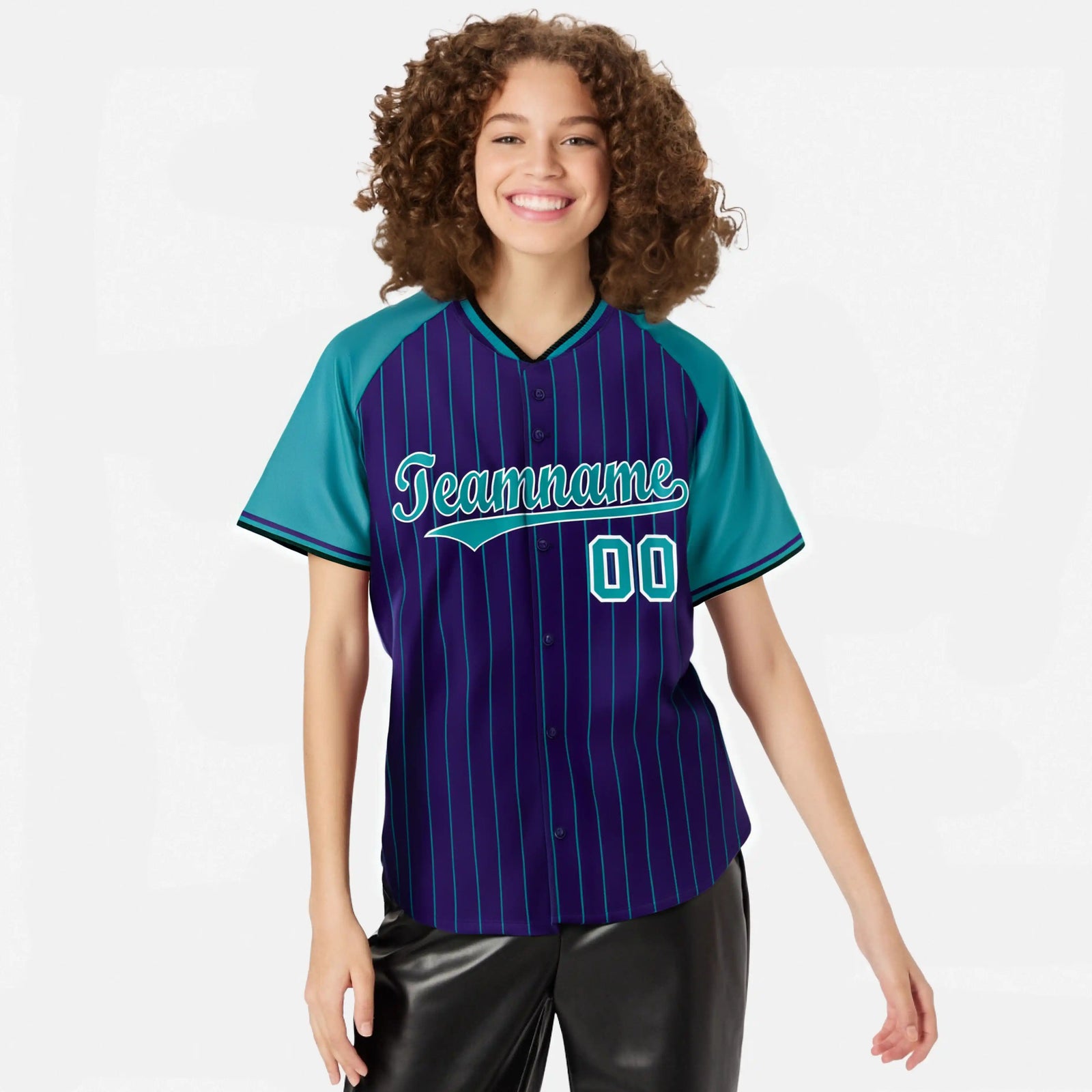 Custom Purple Aqua Pinstripe Aqua Purple Authentic Raglan Sleeves Baseball Jersey