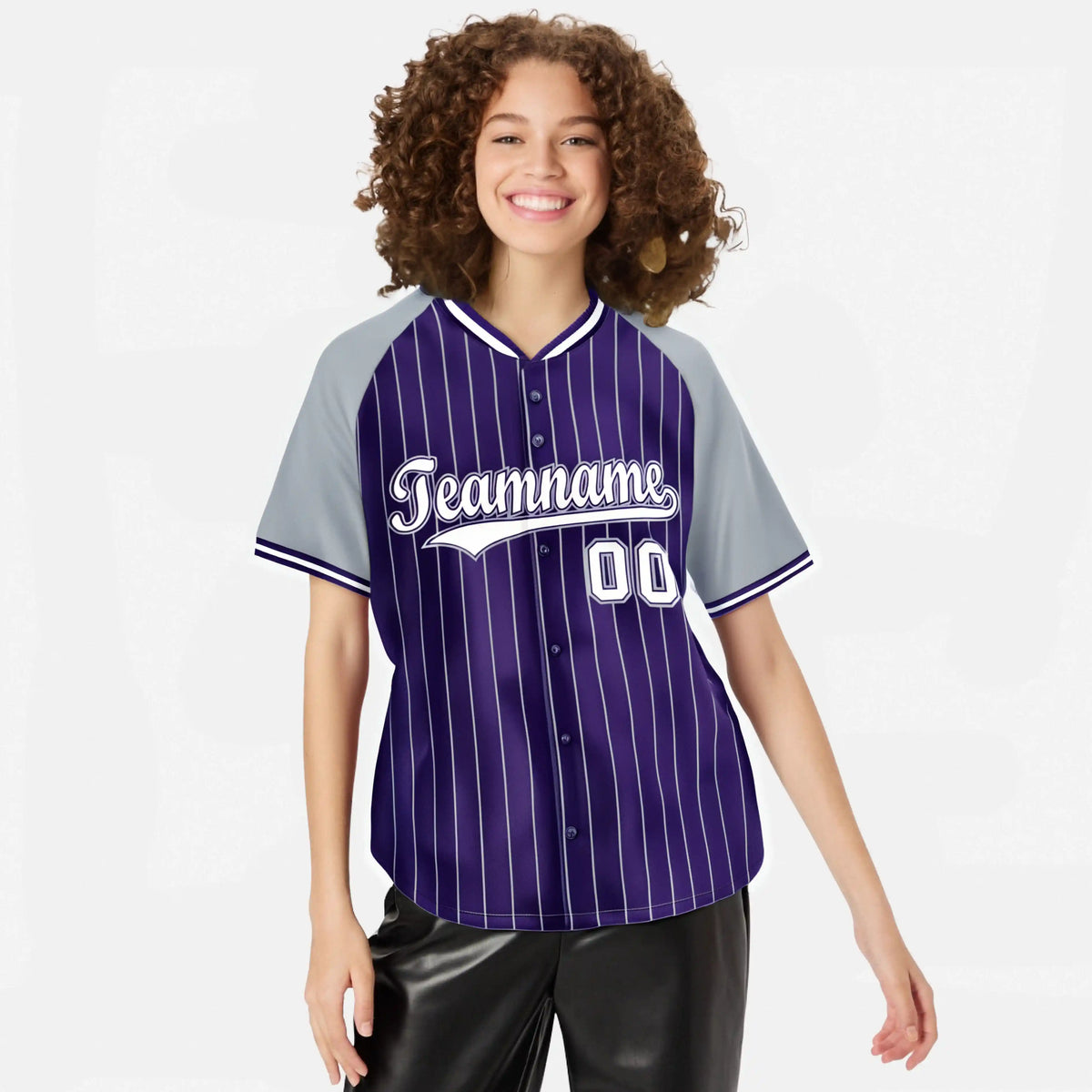 Custom Purple Gray Pinstripe Gray Purple Authentic Raglan Sleeves Baseball Jersey