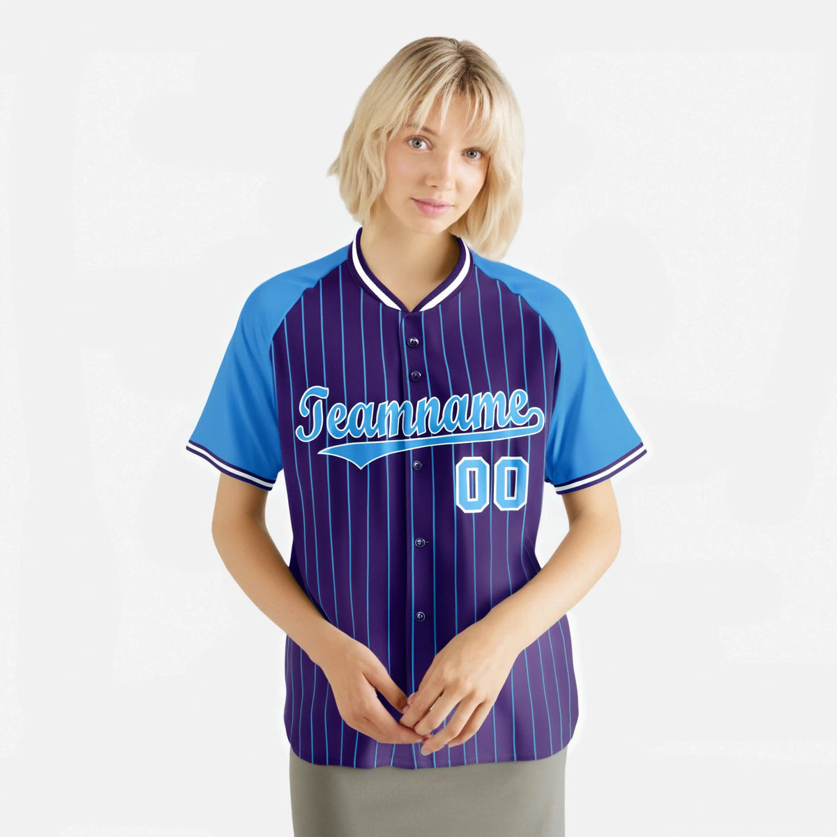 Custom Purple Blue Pinstripe Blue-Purple Authentic Raglan Sleeves Baseball Jersey
