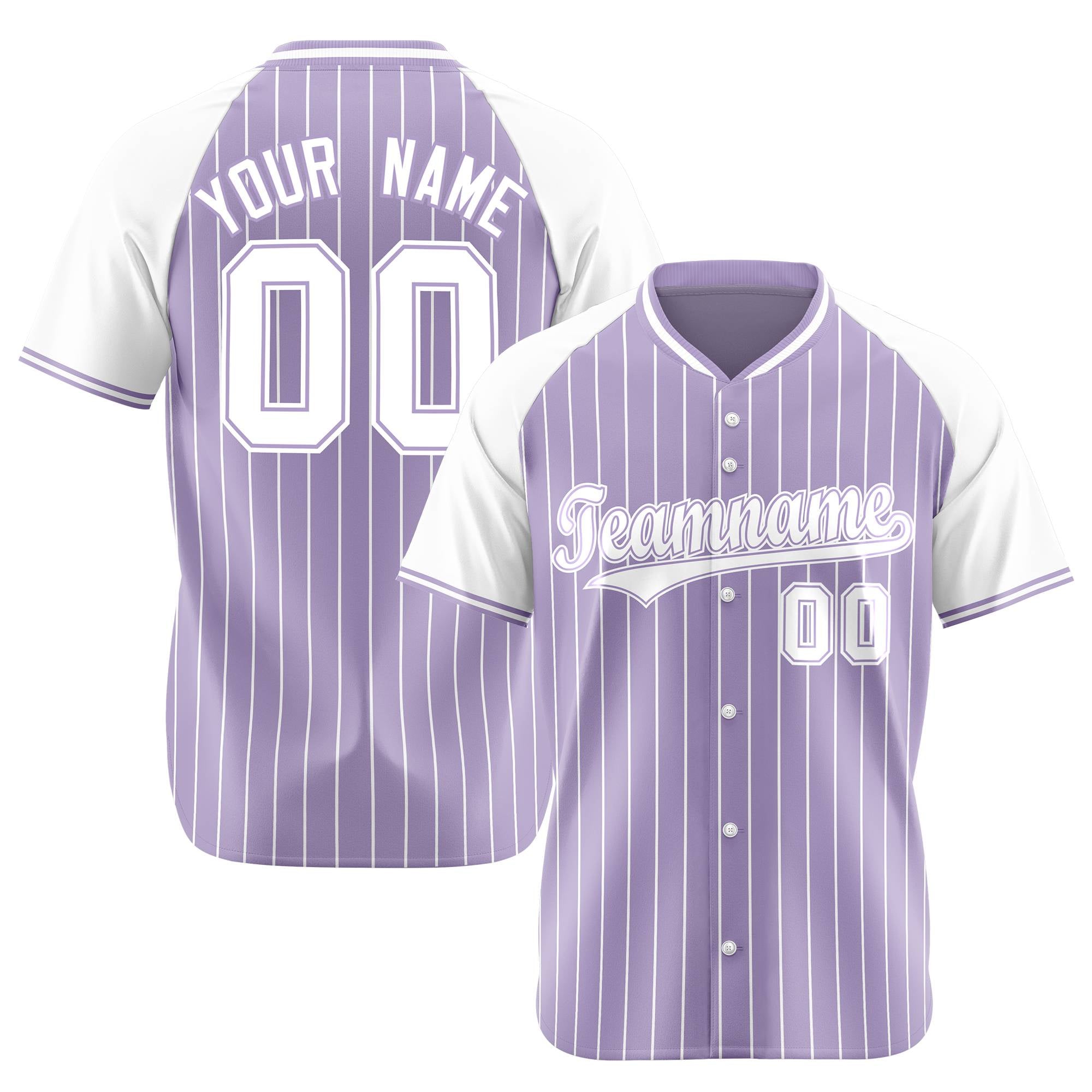 Custom Light Purple White Pinstripe White Light-Purple Authentic Raglan Sleeves Baseball Jersey