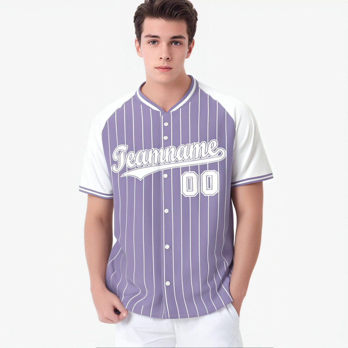 Custom Light Purple White Pinstripe White Light-Purple Authentic Raglan Sleeves Baseball Jersey