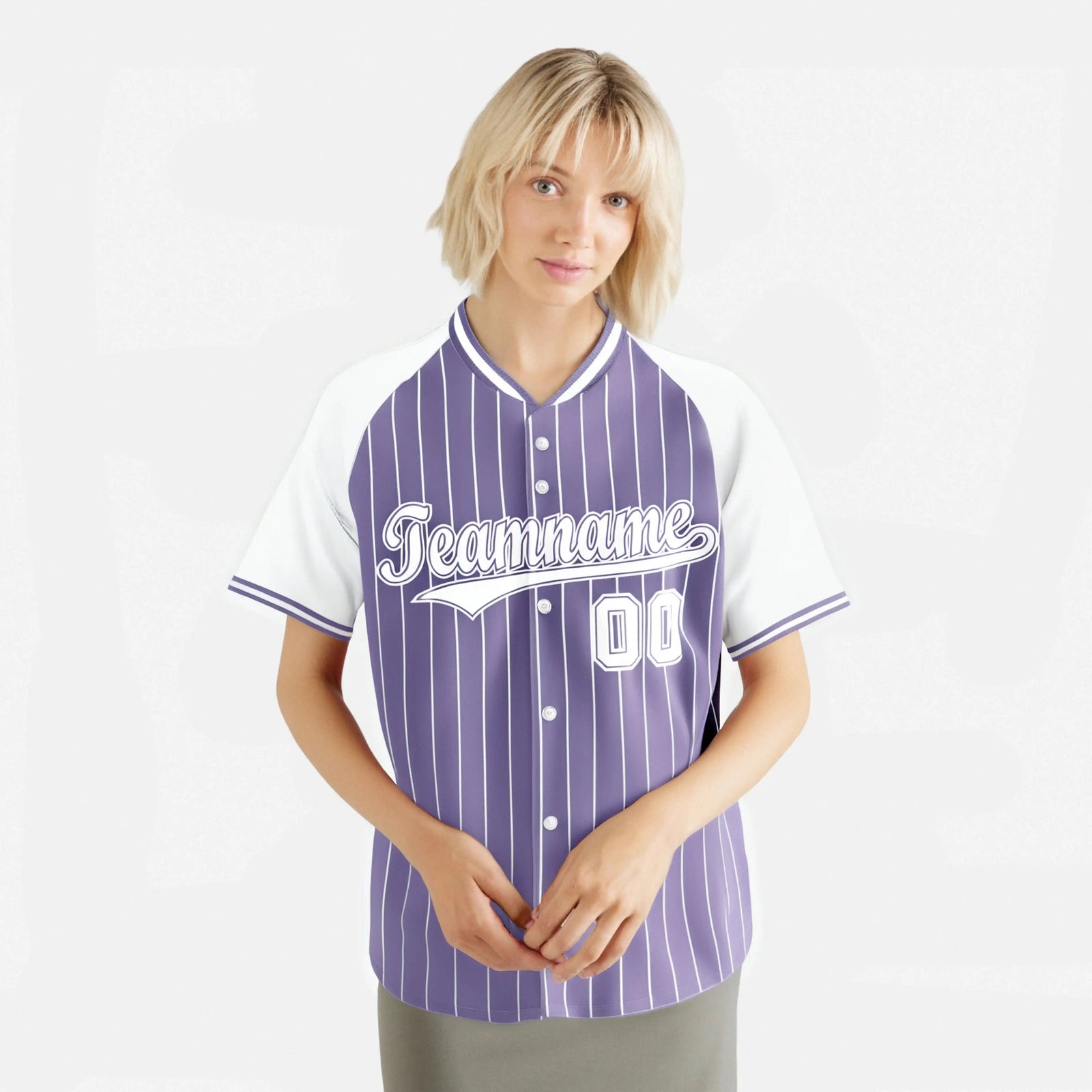 Custom Light Purple White Pinstripe White Light-Purple Authentic Raglan Sleeves Baseball Jersey