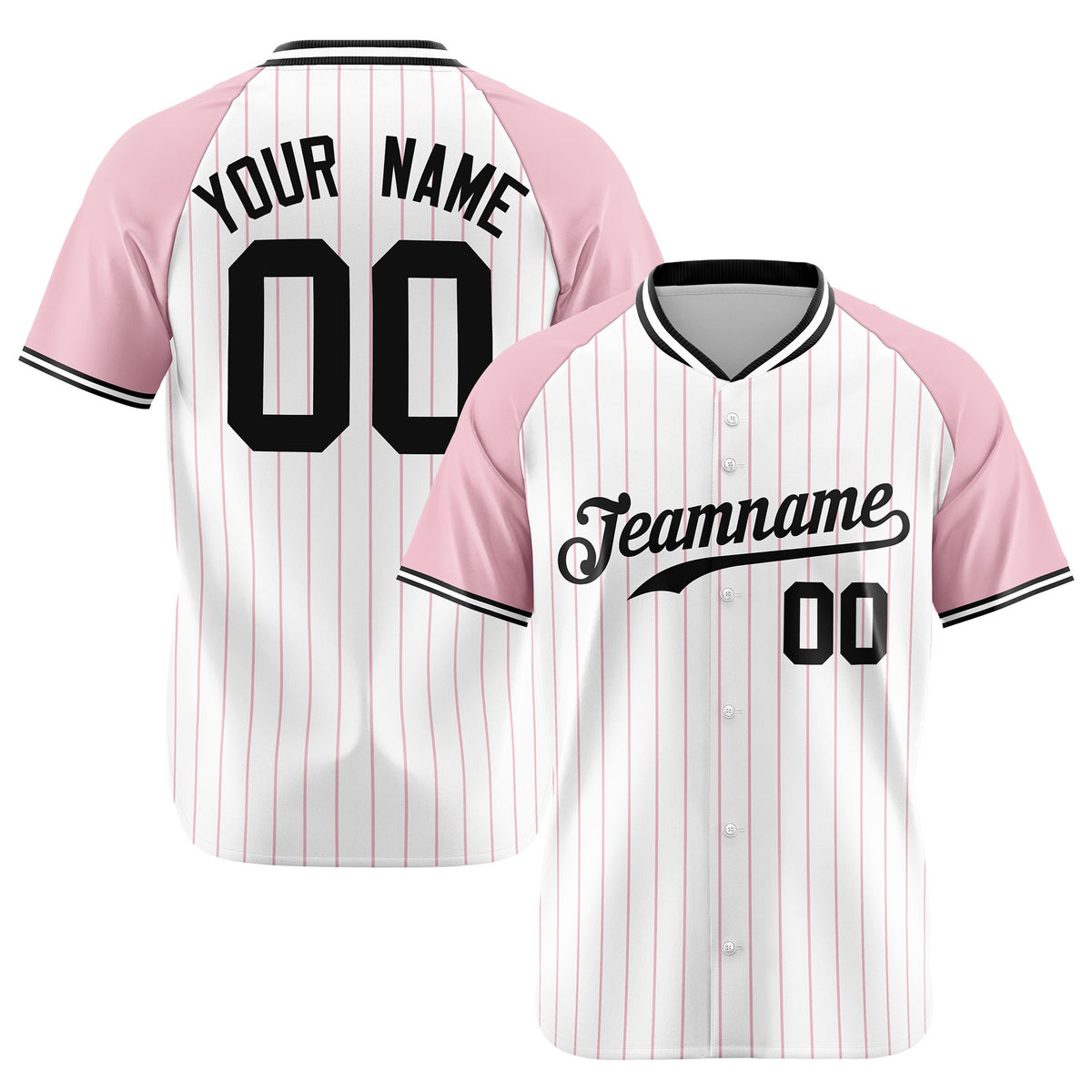 Custom White Pink Pinstripe Pink-White Authentic Raglan Sleeves Baseball Jersey