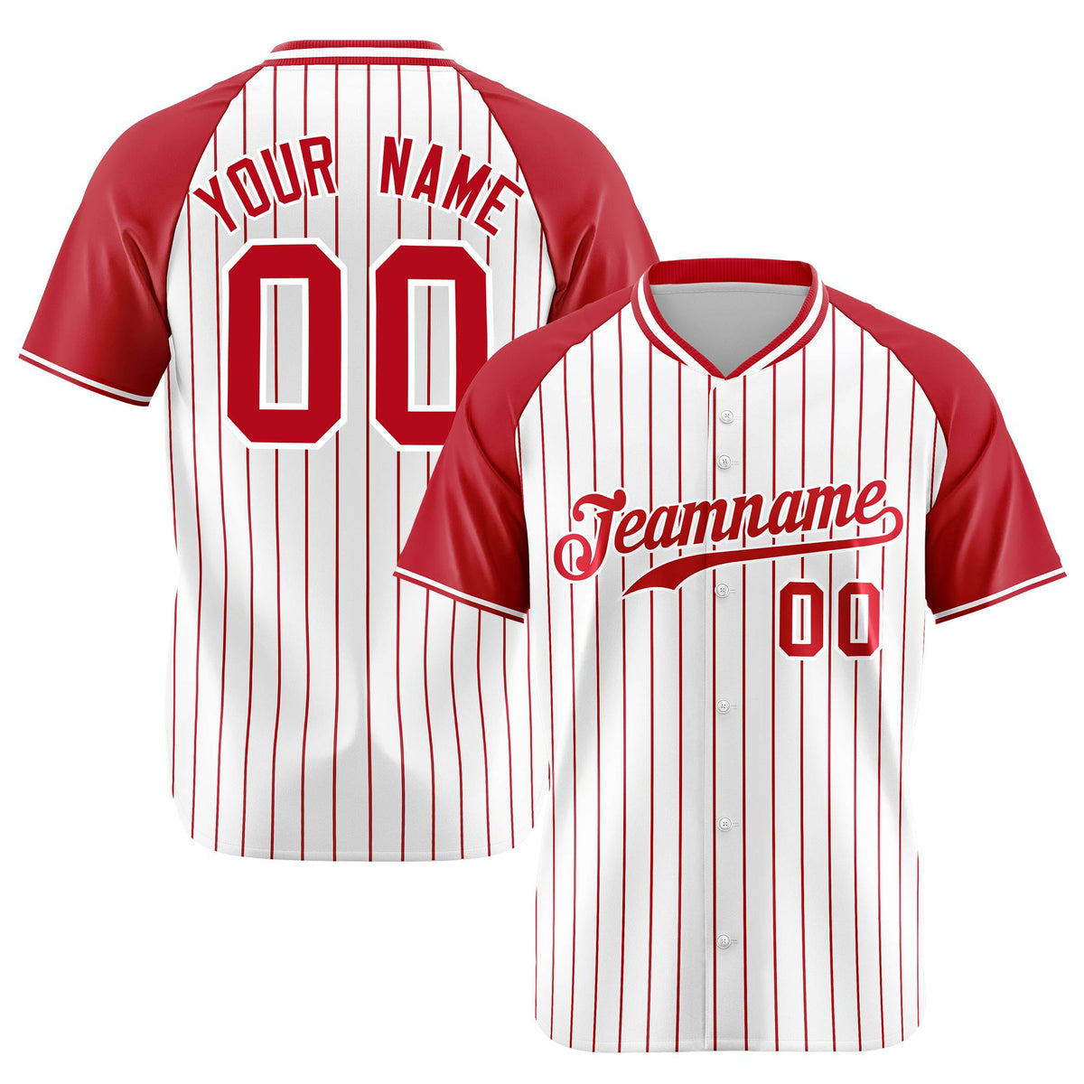 Custom White Red Pinstripe Red-White Authentic Raglan Sleeves Baseball Jersey