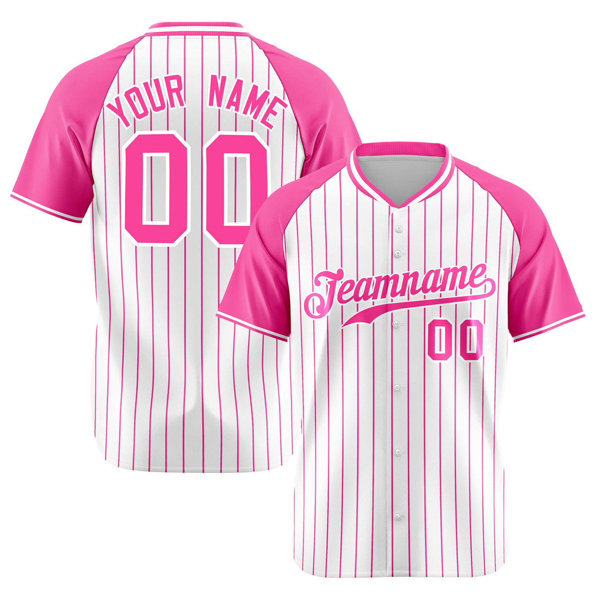 Custom White Pink Pinstripe Pink-White Authentic Raglan Sleeves Baseball Jersey